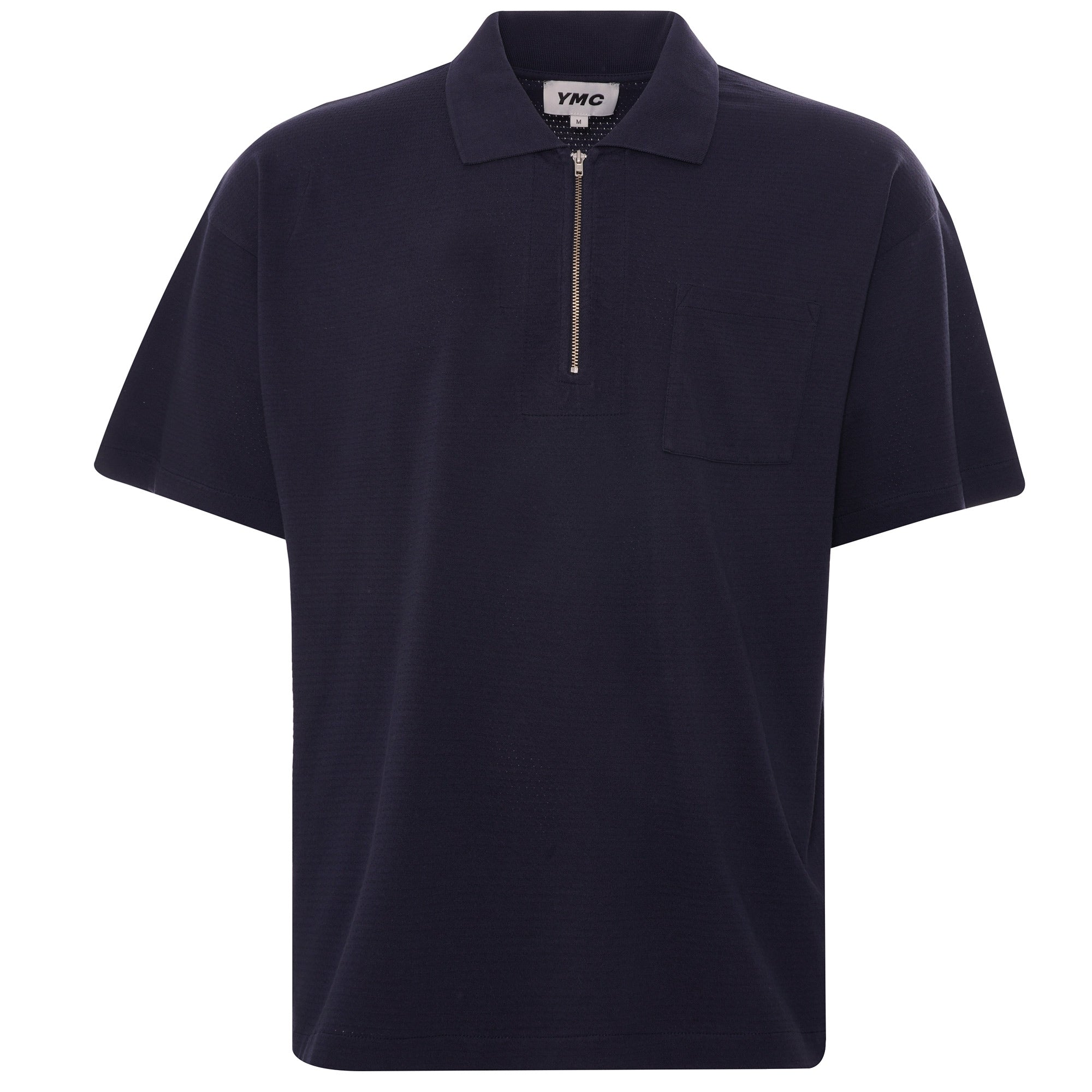YMC Frat Cotton Zip Polo Shirt - Navy