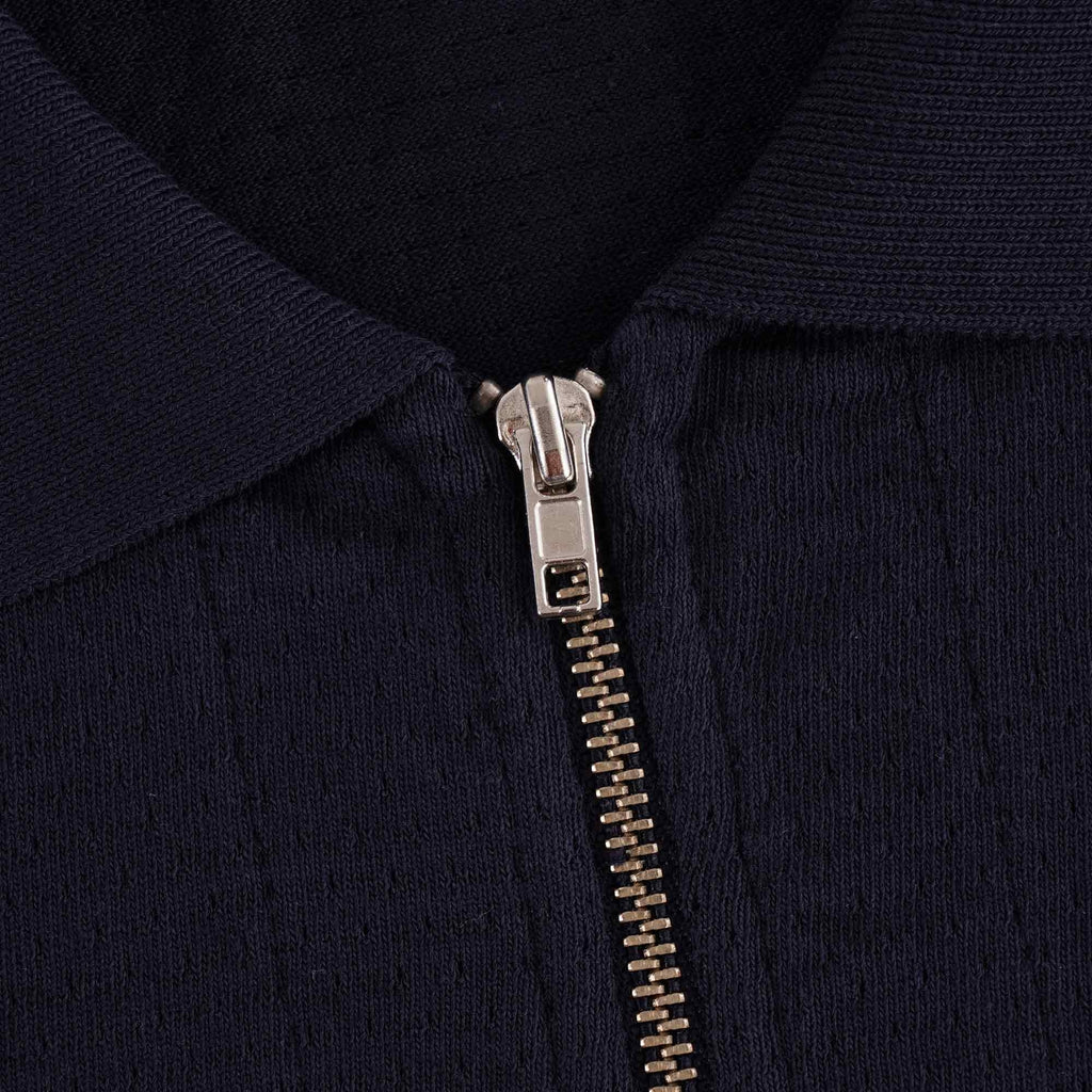 YMC Frat Cotton Zip Polo Shirt - Navy