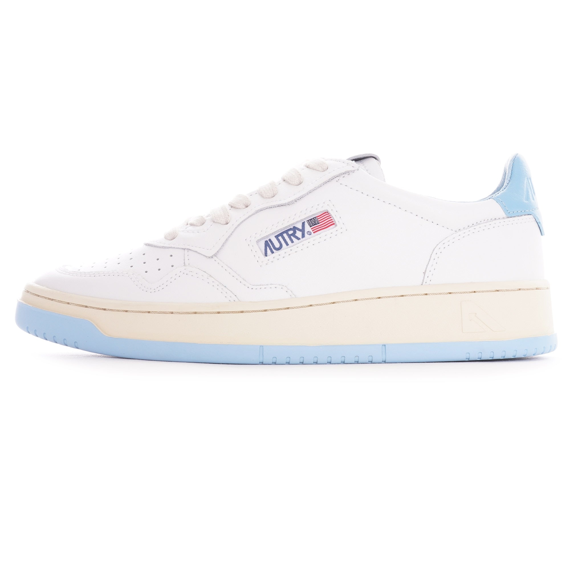 Autry Action Shoes Low Leather - White/Sea Blue