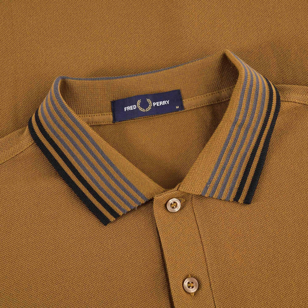 Fred Perry M3 Striped Collar Polo Shirt - Dark Caramel