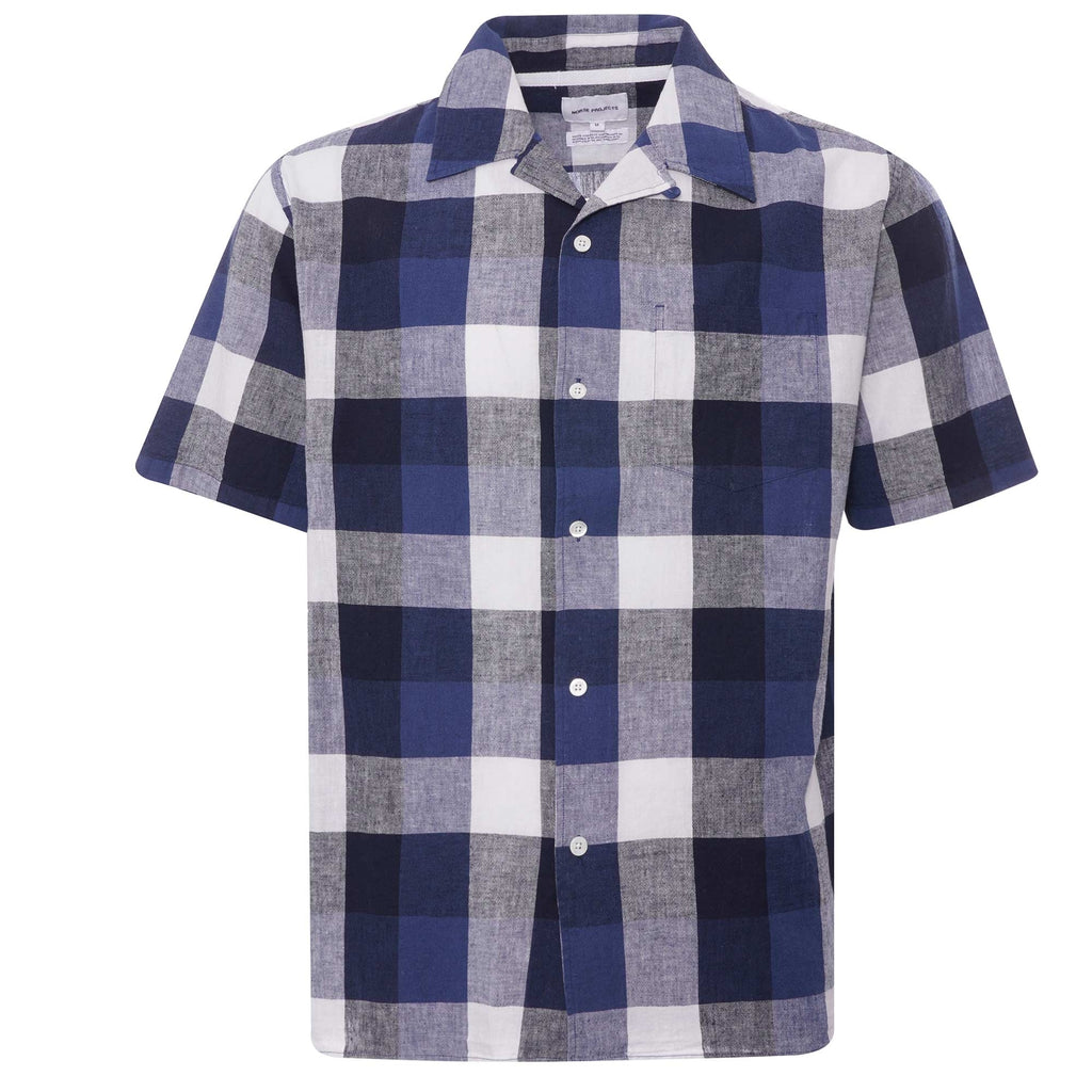 Norse Projects Carsten Cotton Linen Check - Marine Blue