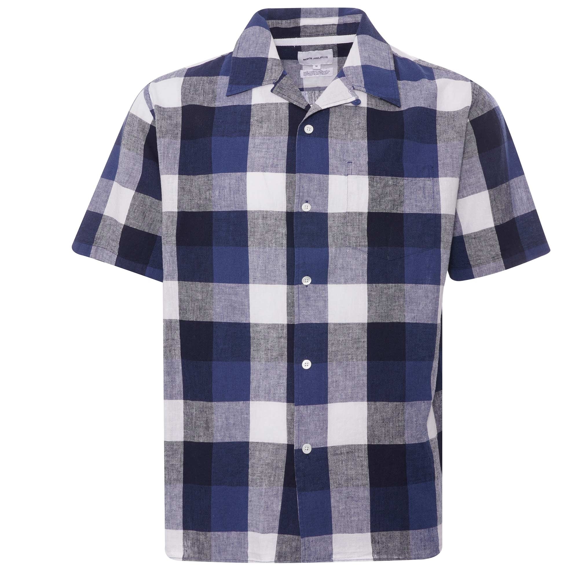 Norse Projects Carsten Cotton Linen Check - Marine Blue