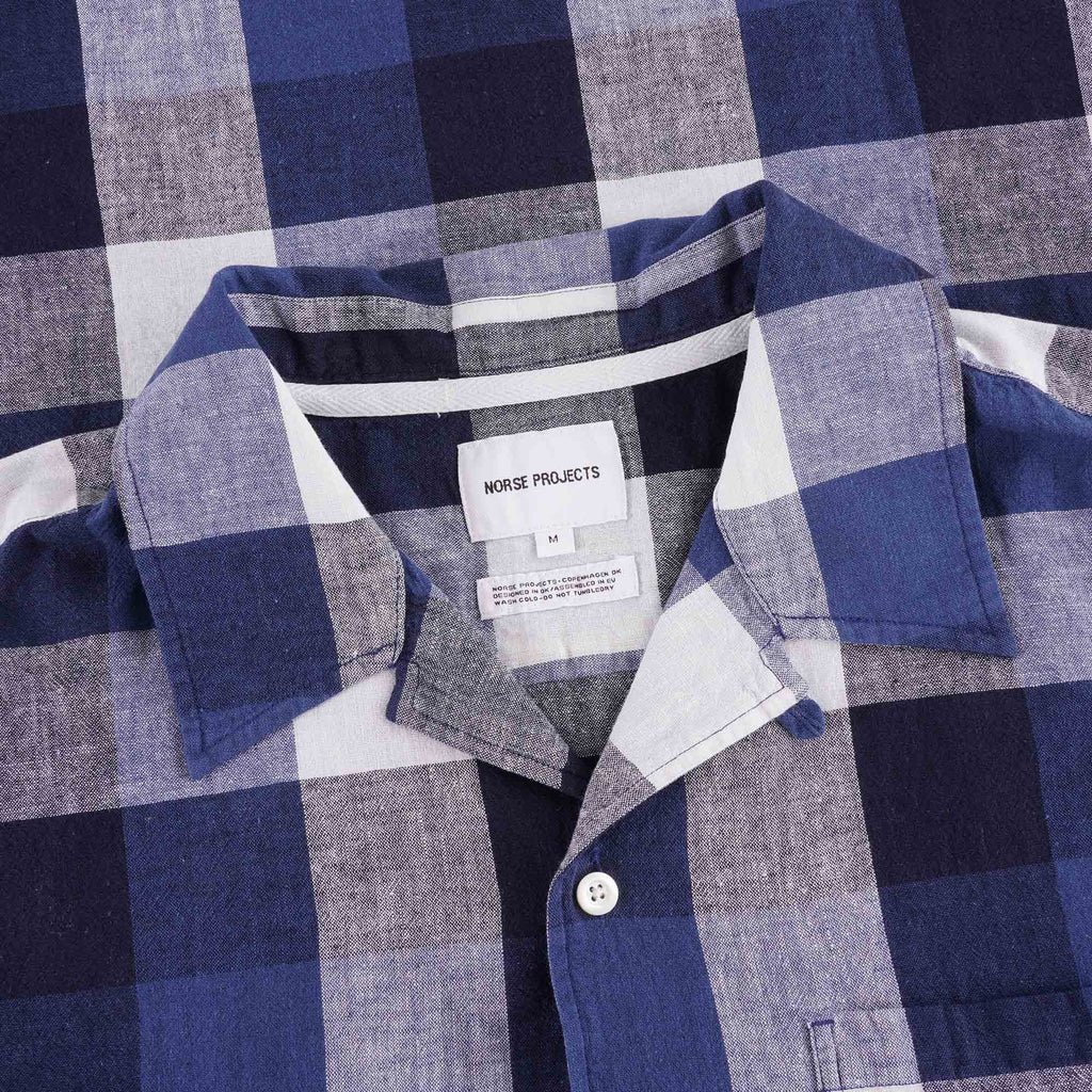 Norse Projects Carsten Cotton Linen Check - Marine Blue