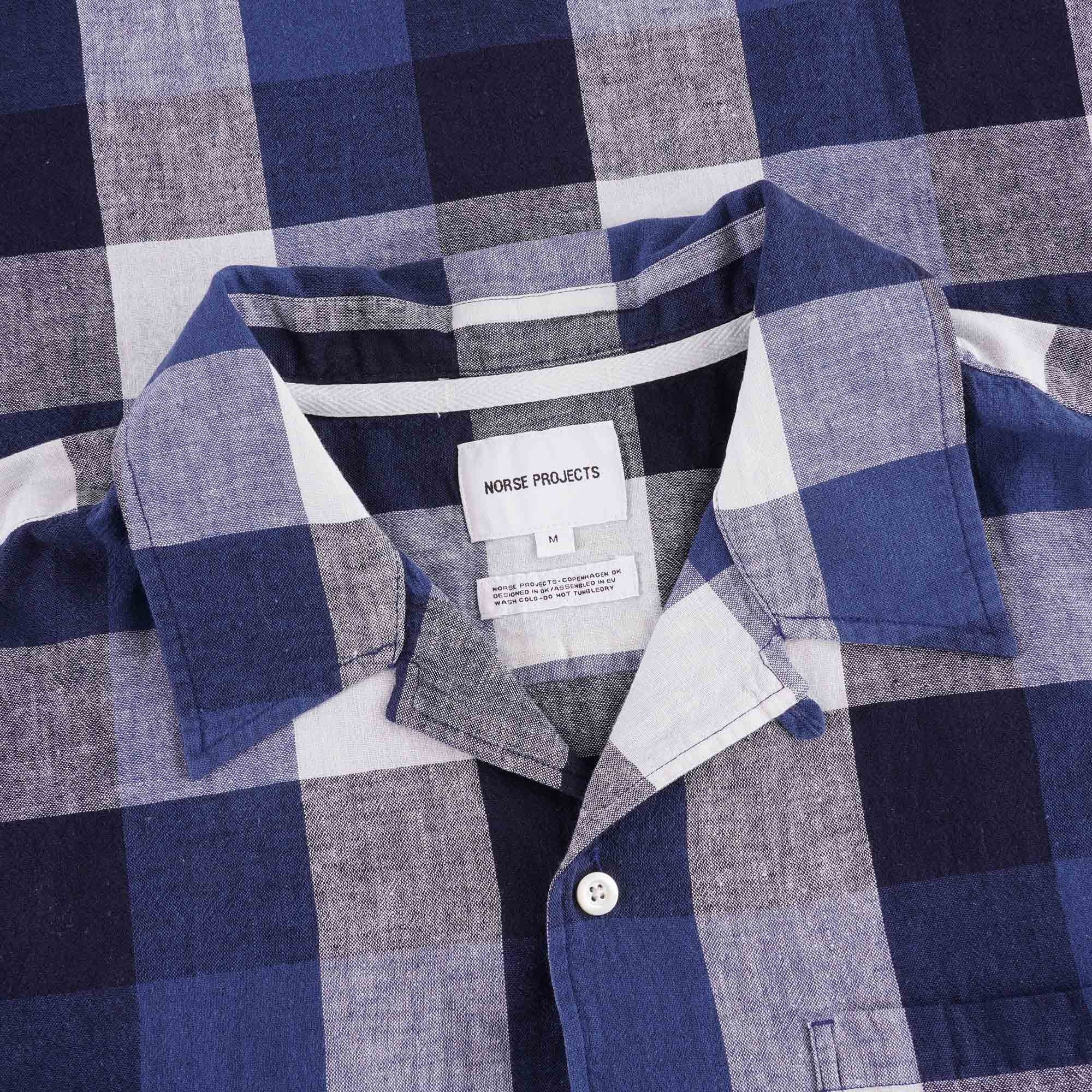 Norse Projects Carsten Cotton Linen Check - Marine Blue