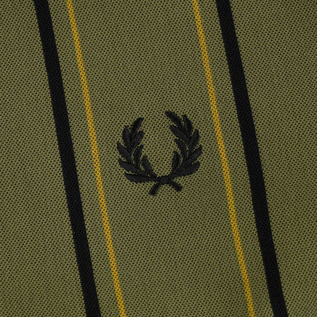 Fred Perry M3 Striped Henley Polo Shirt - Military Green