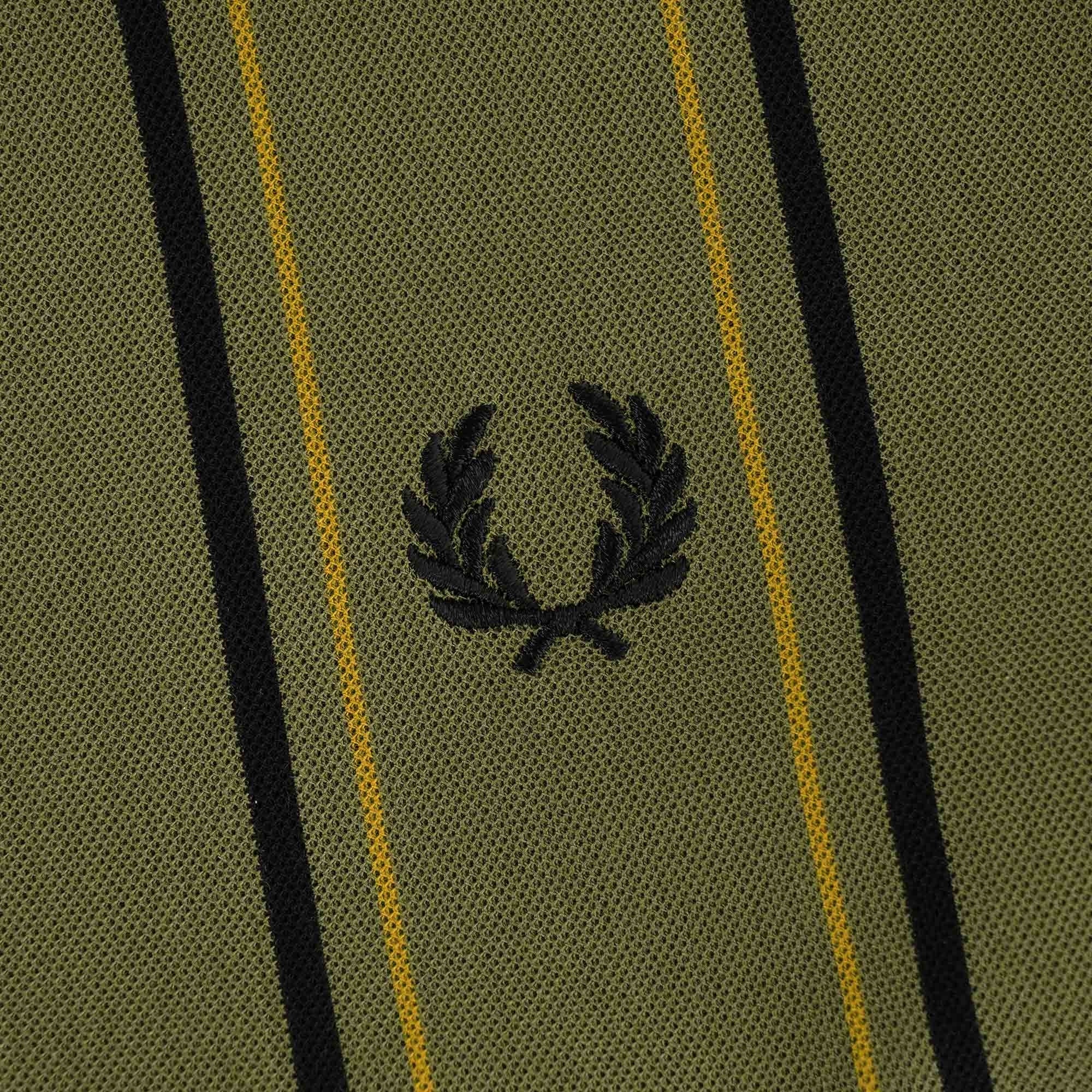 Fred Perry M3 Striped Henley Polo Shirt - Military Green