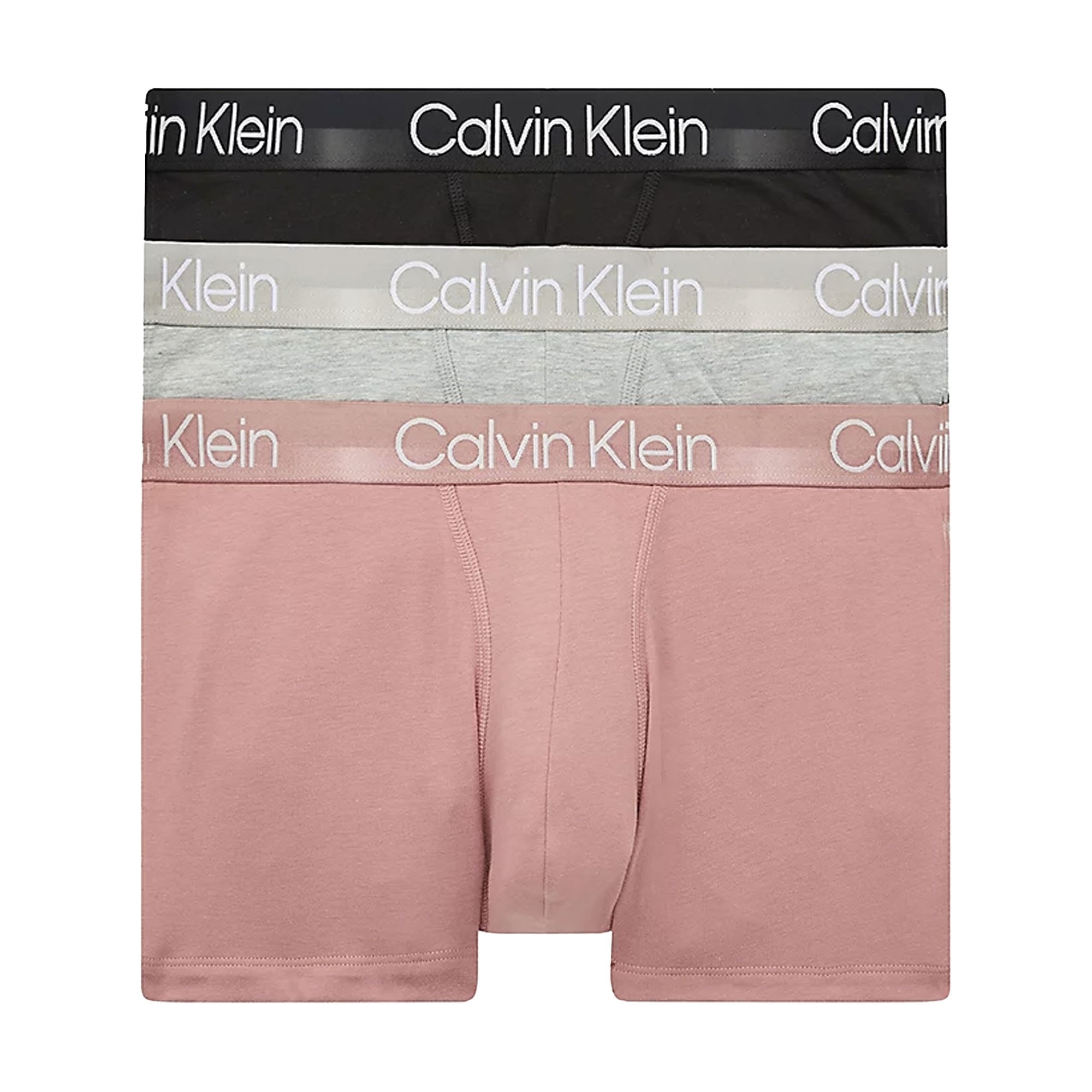 Calvin Klein 3 Pack Trunks Modern Structure - Black/Grey Heather/Red Grape