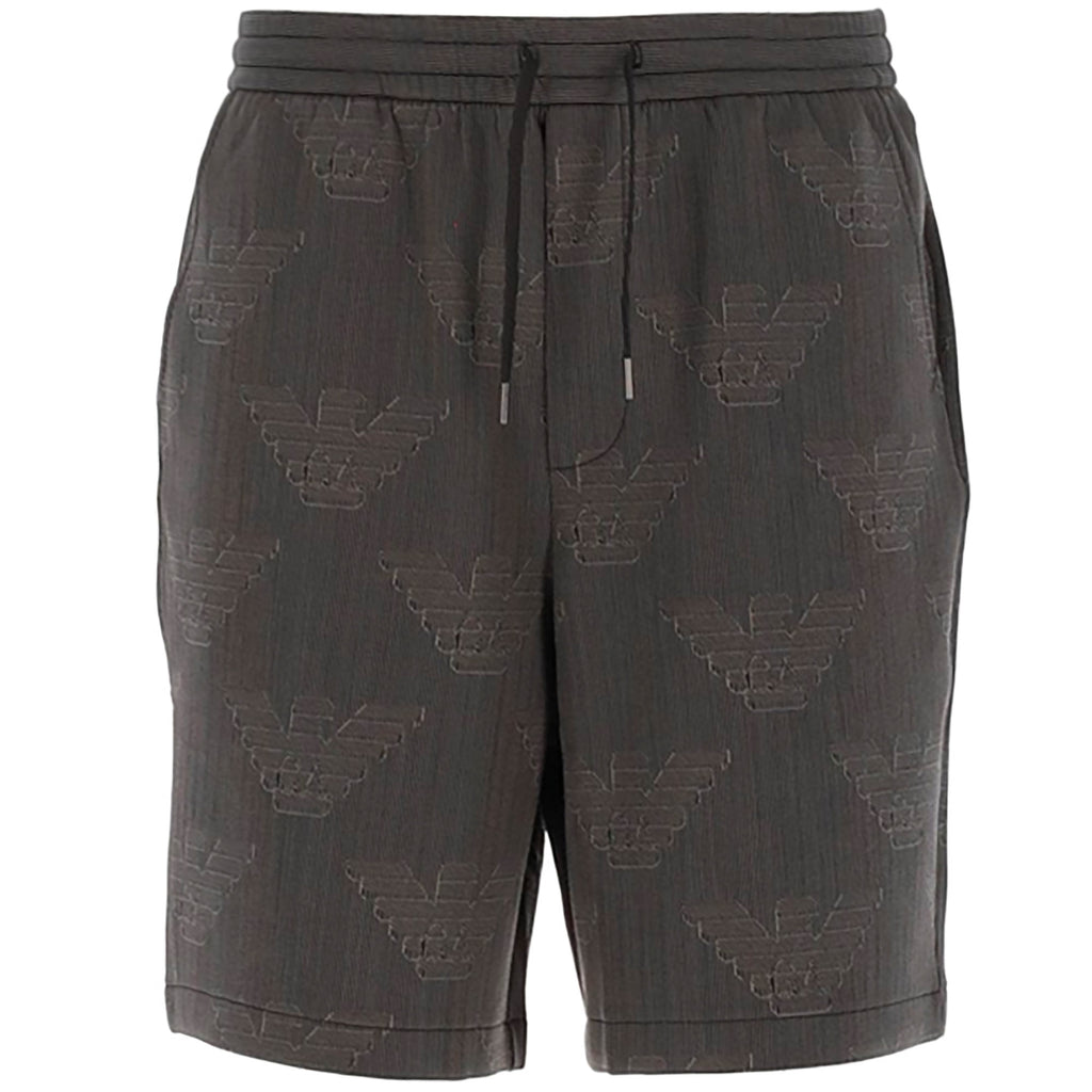 Emporio Armani Bermuda Double-Jersey Board Shorts with All-Over Op-Art Eagle - Grigio