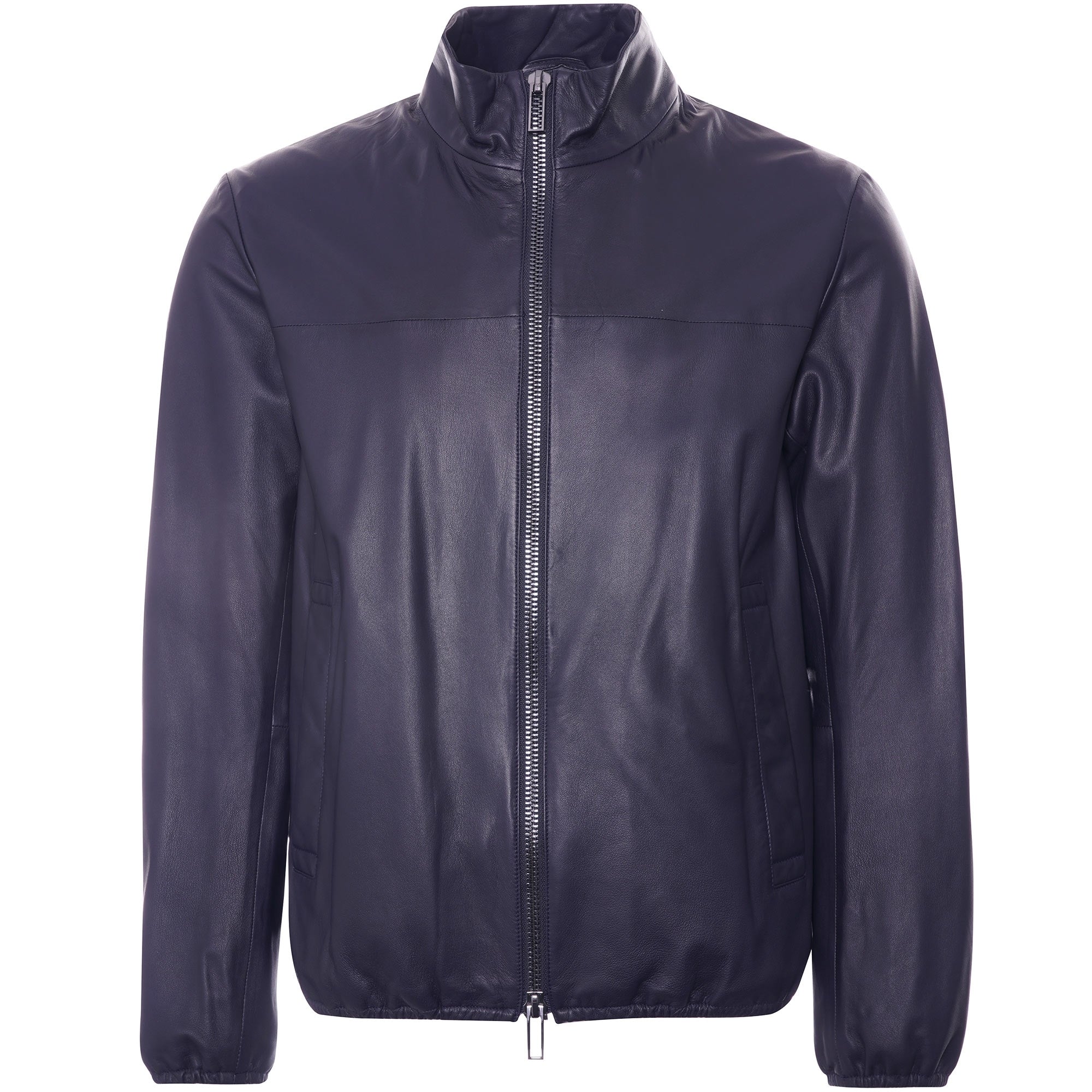 Emporio Armani Semi-Aniline Nappa Lambskin Blouson With Full-Length Zip Leather Jacket - Navy Blue