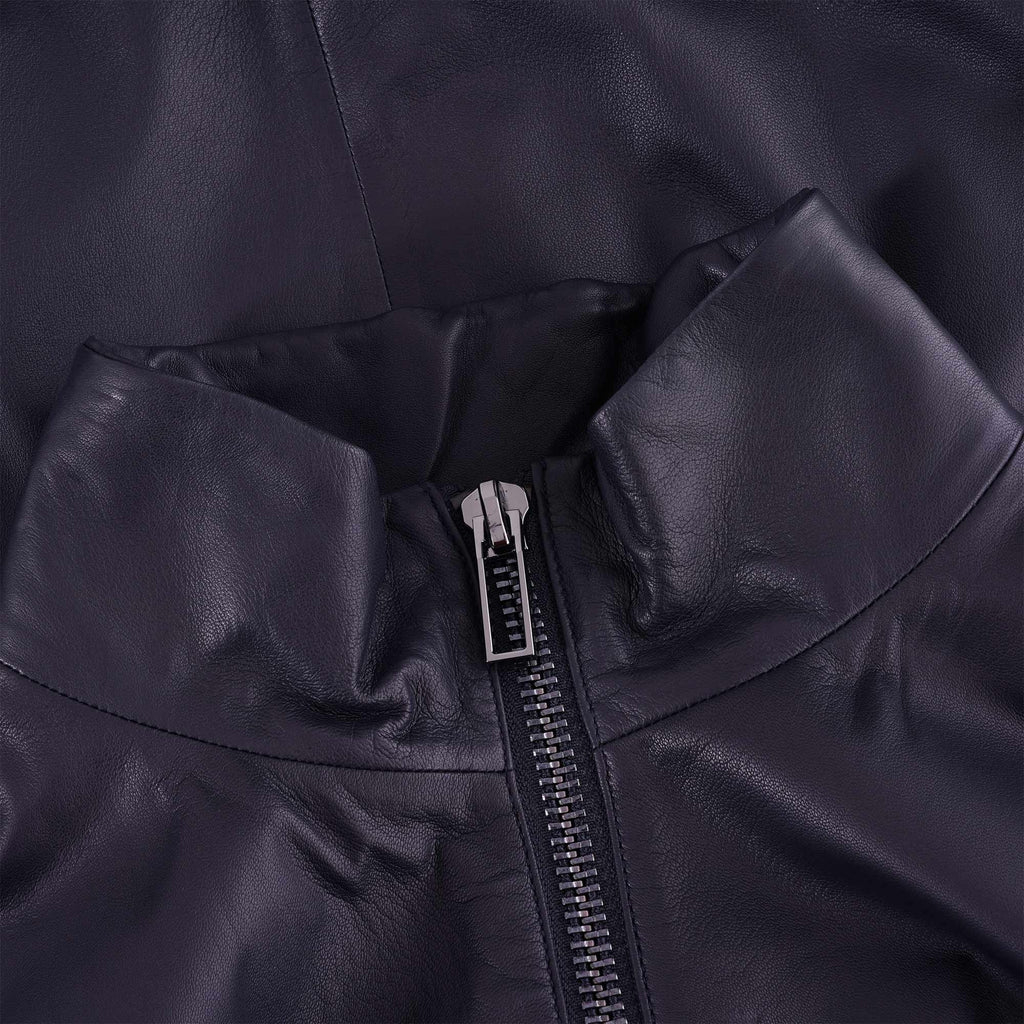 Emporio Armani Semi-Aniline Nappa Lambskin Blouson With Full-Length Zip Leather Jacket - Navy Blue