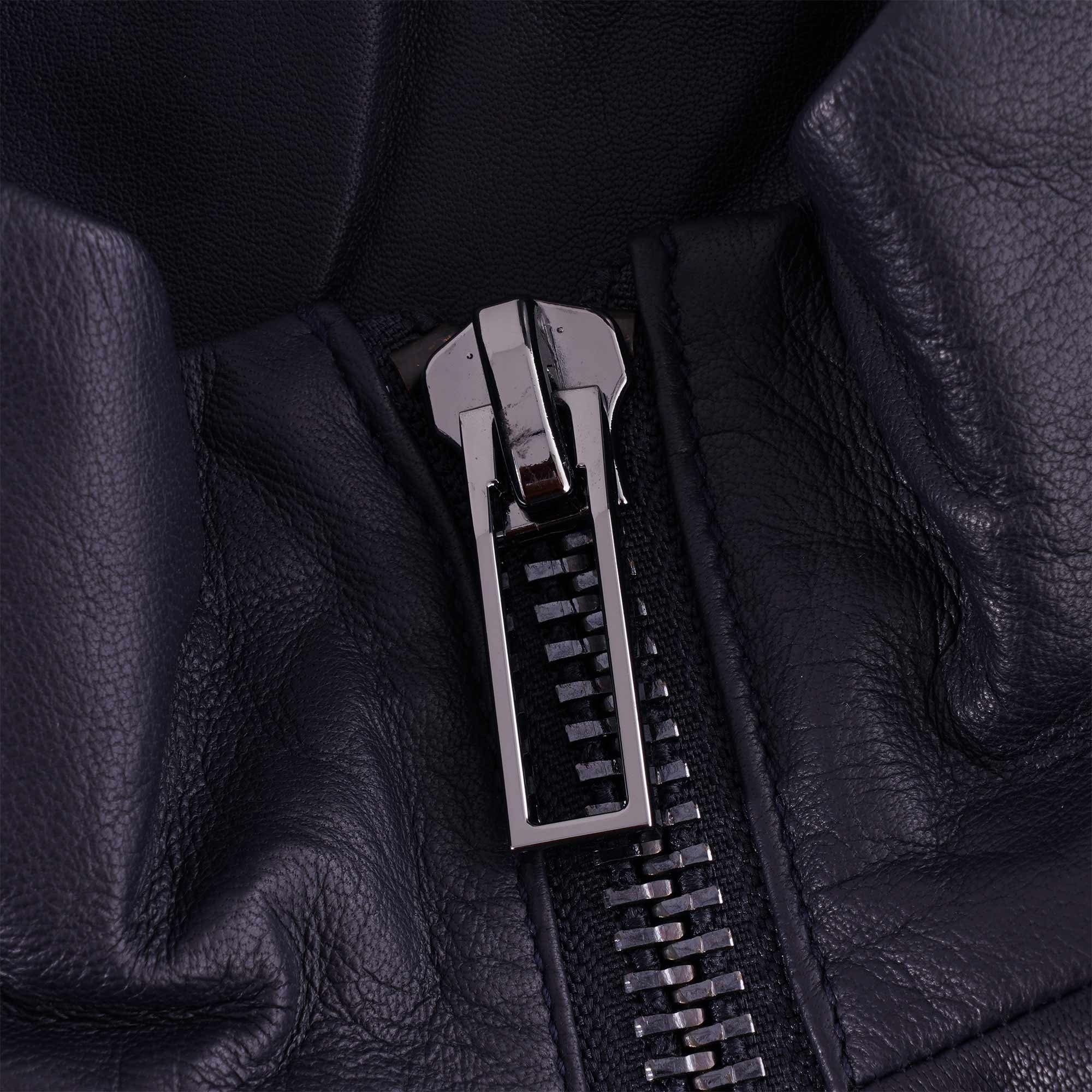 Emporio Armani Semi-Aniline Nappa Lambskin Blouson With Full-Length Zip Leather Jacket - Navy Blue
