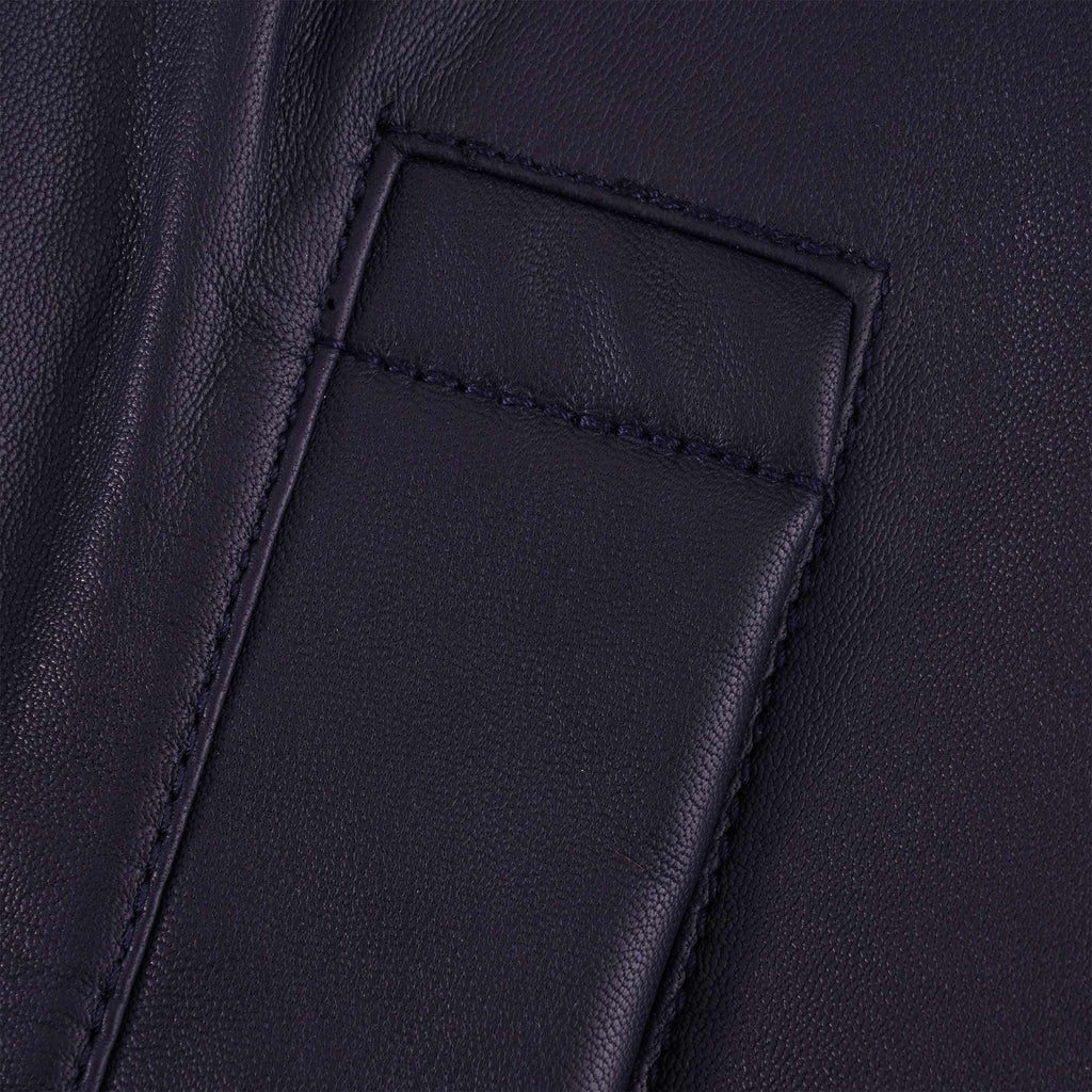 Emporio Armani Semi-Aniline Nappa Lambskin Blouson With Full-Length Zip Leather Jacket - Navy Blue