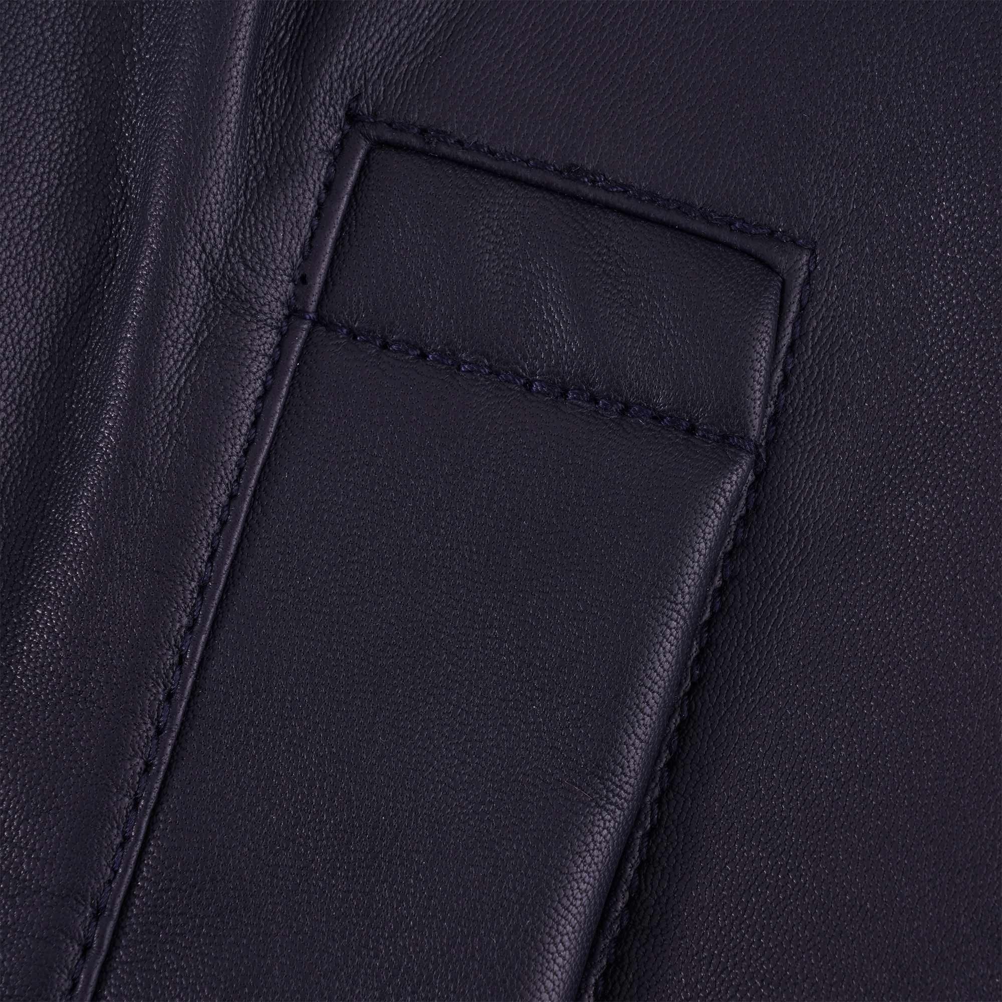 Emporio Armani Semi-Aniline Nappa Lambskin Blouson With Full-Length Zip Leather Jacket - Navy Blue