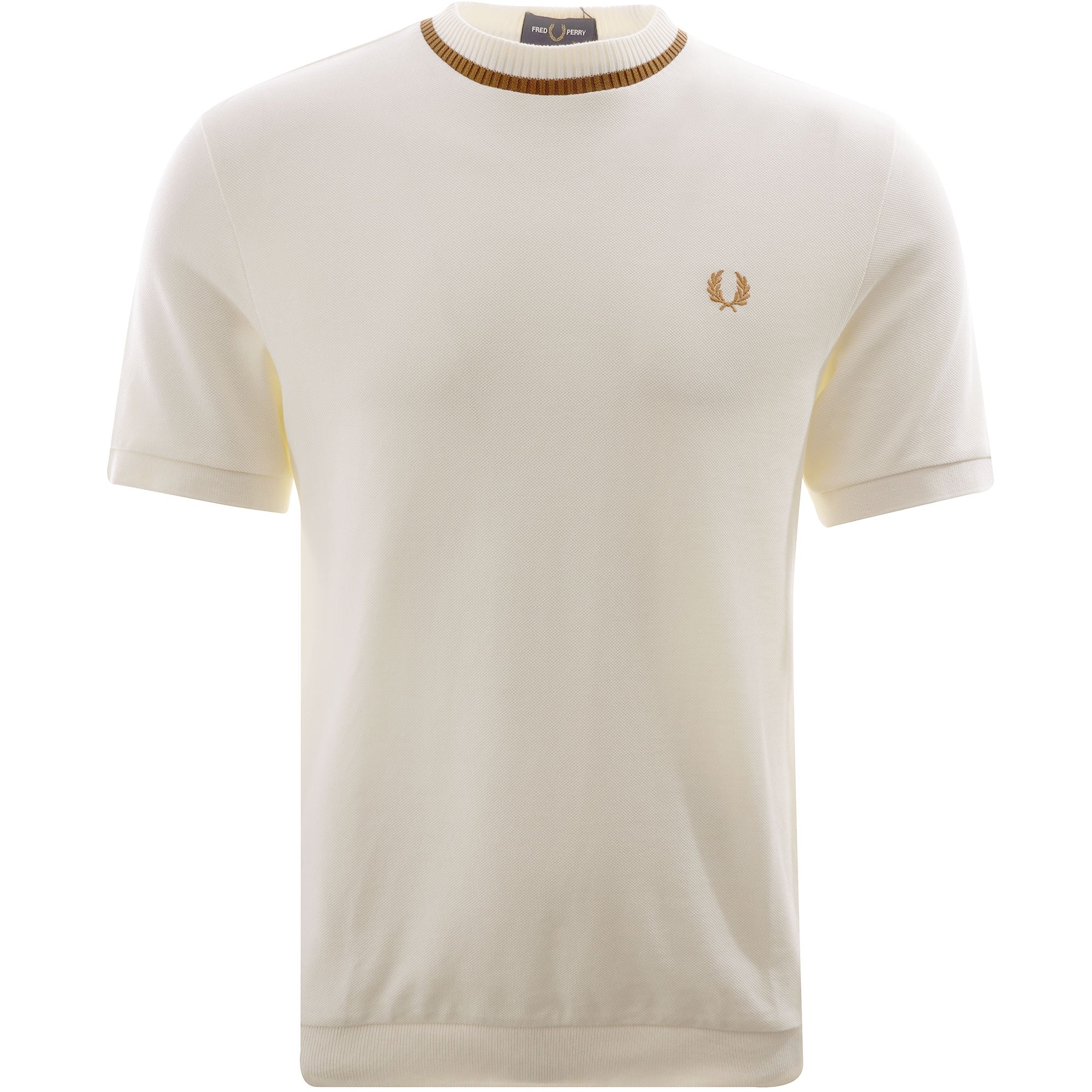 Fred Perry Reissues Crew Neck Piqu T-Shirt - Ecru/Dark Caramel