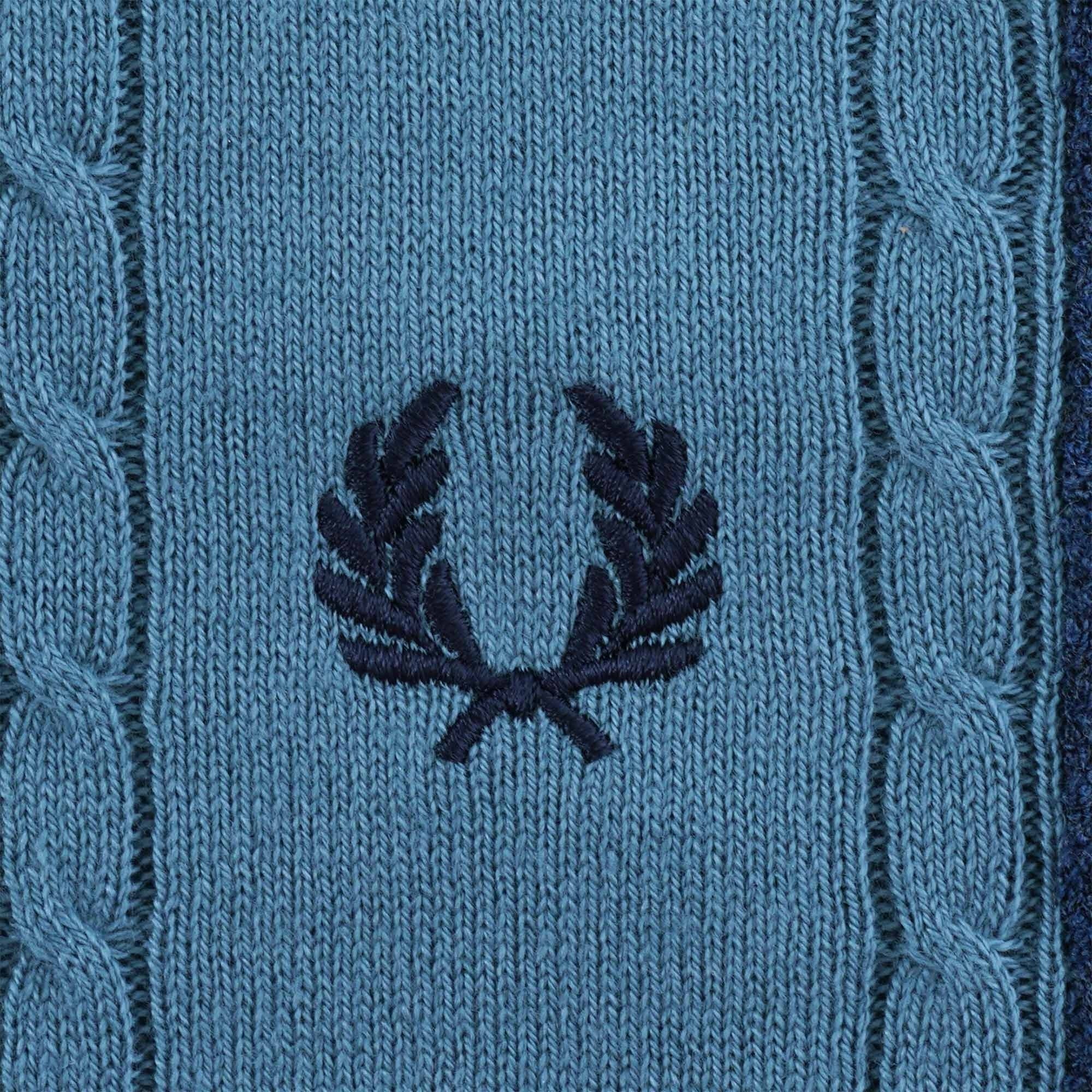 Fred Perry Reissues K3 Panelled Cable Knit Polo Shirt - Ash Blue