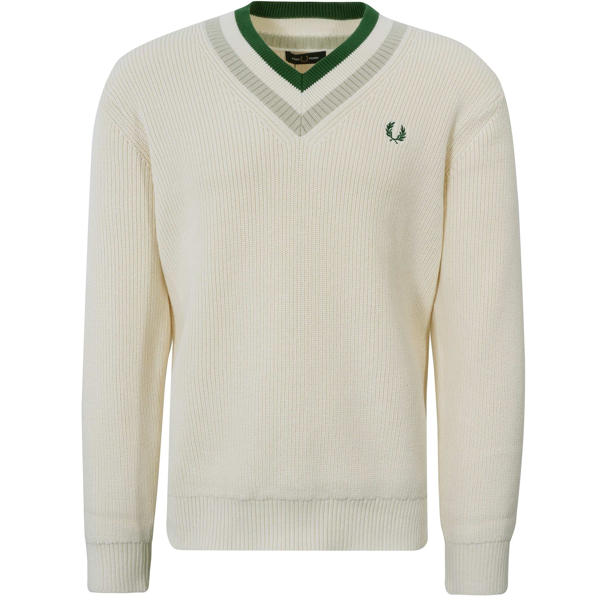 Fred Perry Striped V-Neck Jumper - Ecru