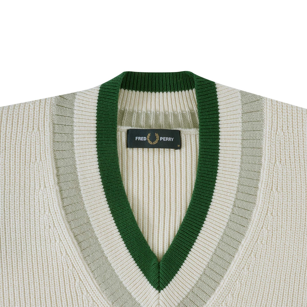 Fred Perry Striped V-Neck Jumper - Ecru