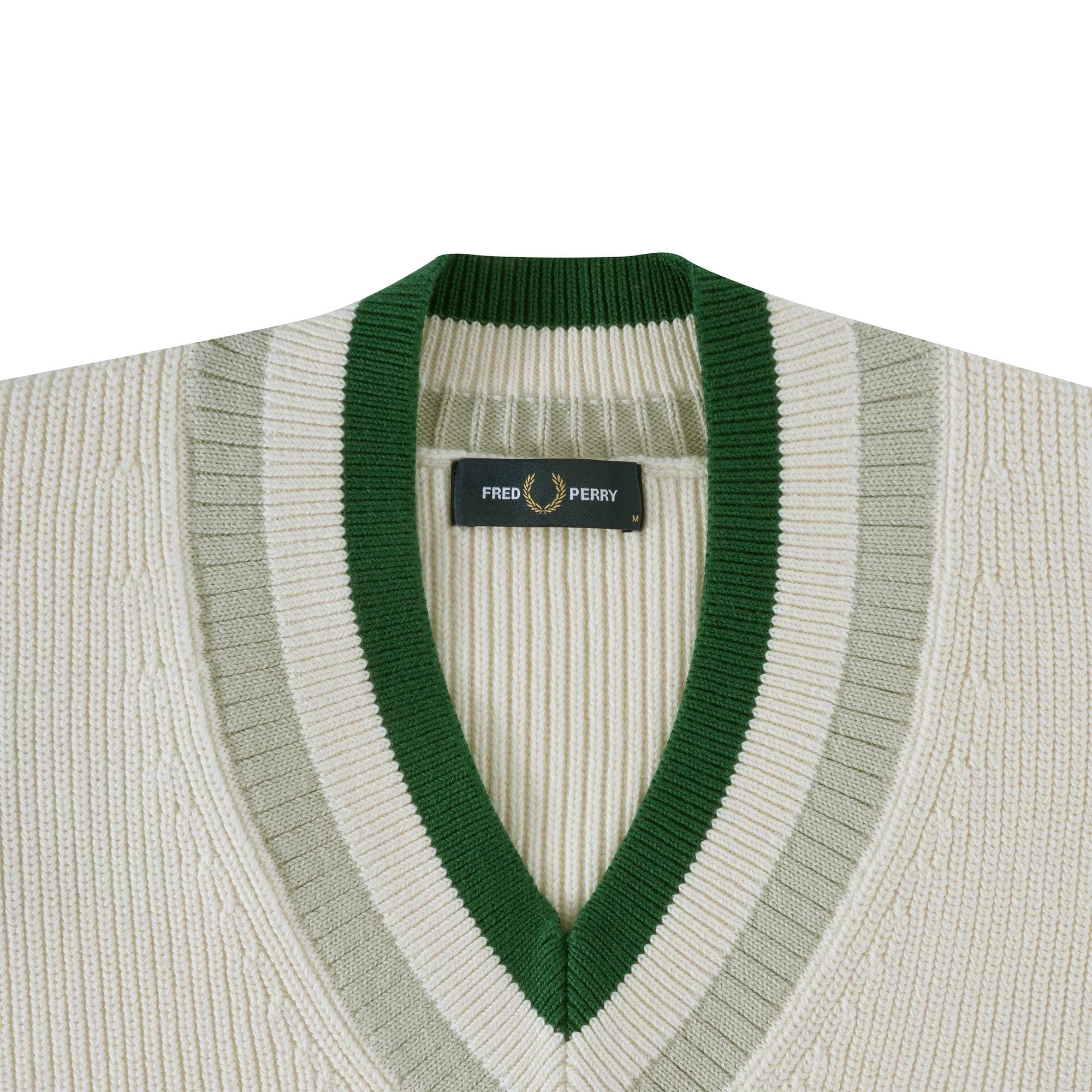 Fred Perry Striped V-Neck Jumper - Ecru