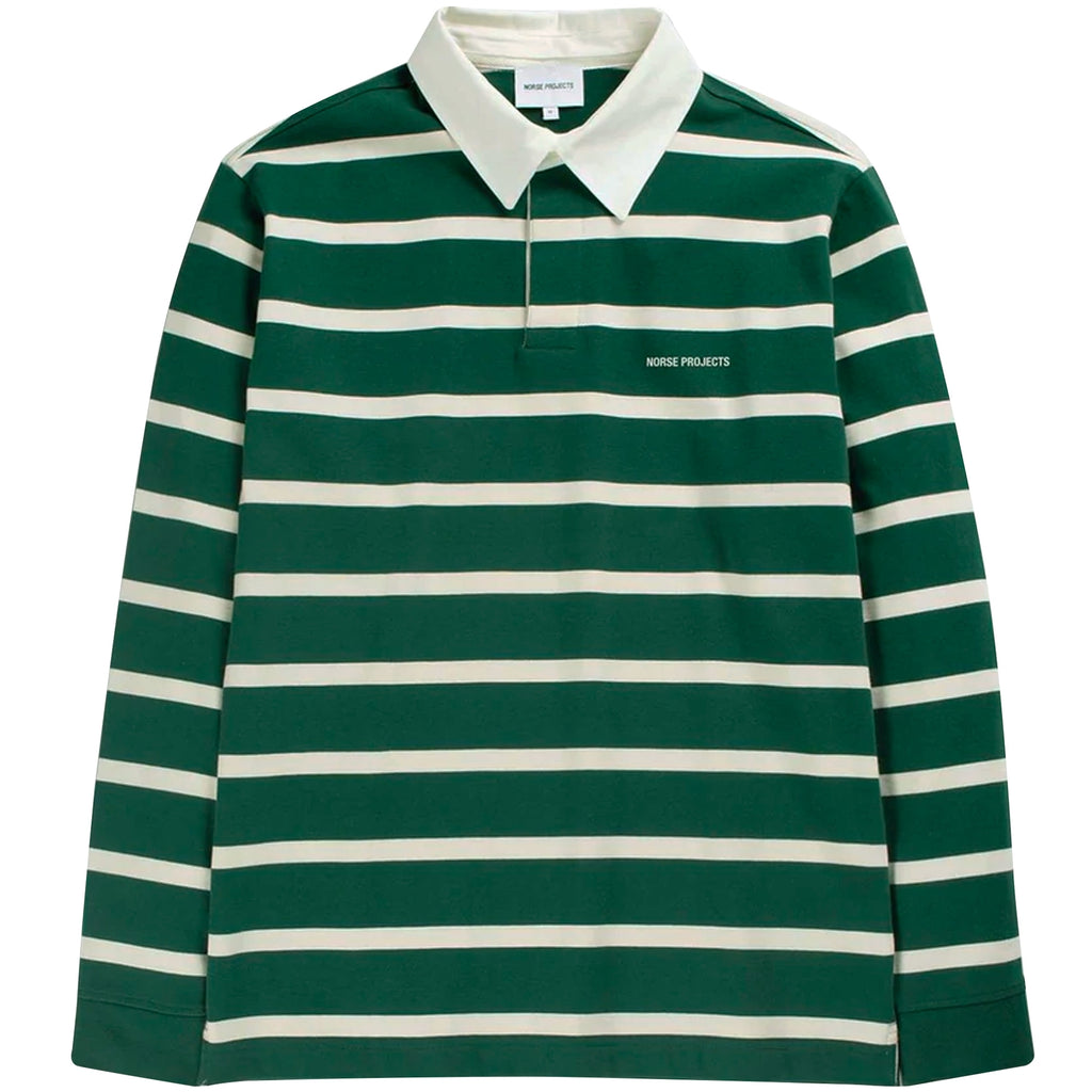 Norse Projects Ruben Bold Stripe Polo Shirt - Deep Sea Green