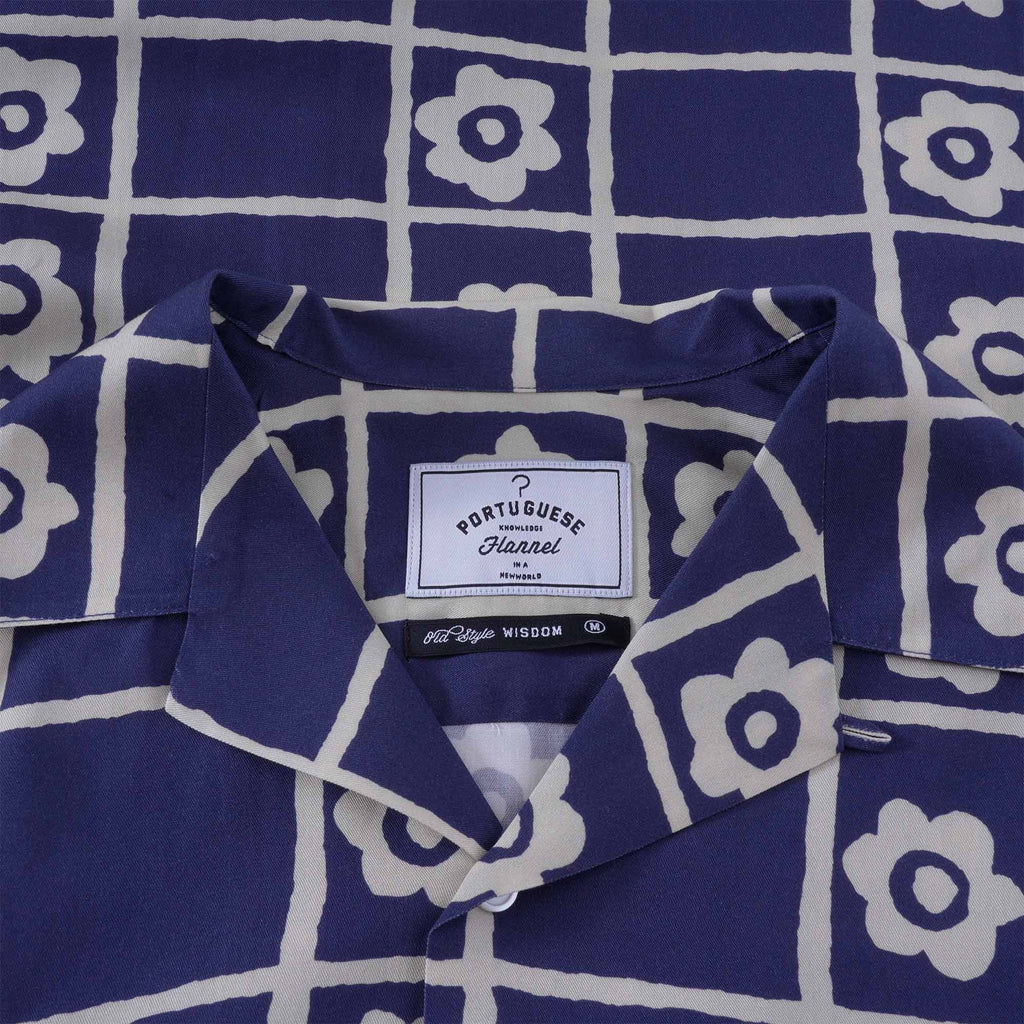 Portuguese Flannel Square Flower Shirt - Blue