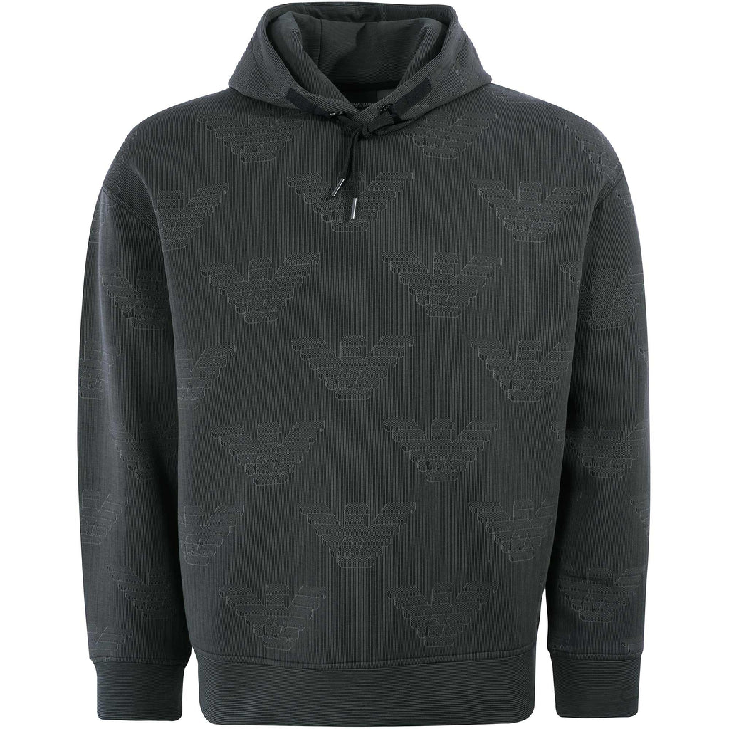 Emporio Armani 637 Hooded Sweatshirt with All-over Op-art Eagle - Dark Grey