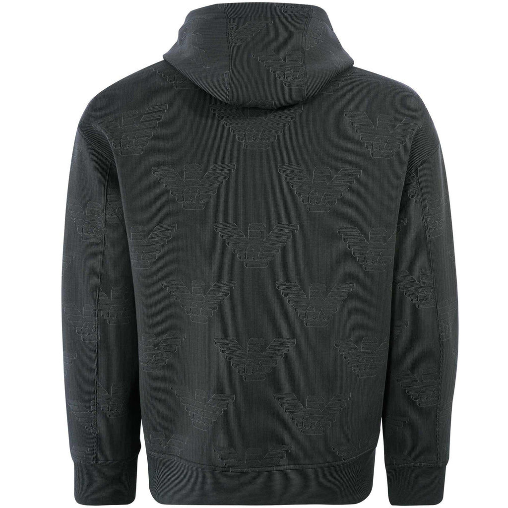 Emporio Armani 637 Hooded Sweatshirt with All-over Op-art Eagle - Dark Grey