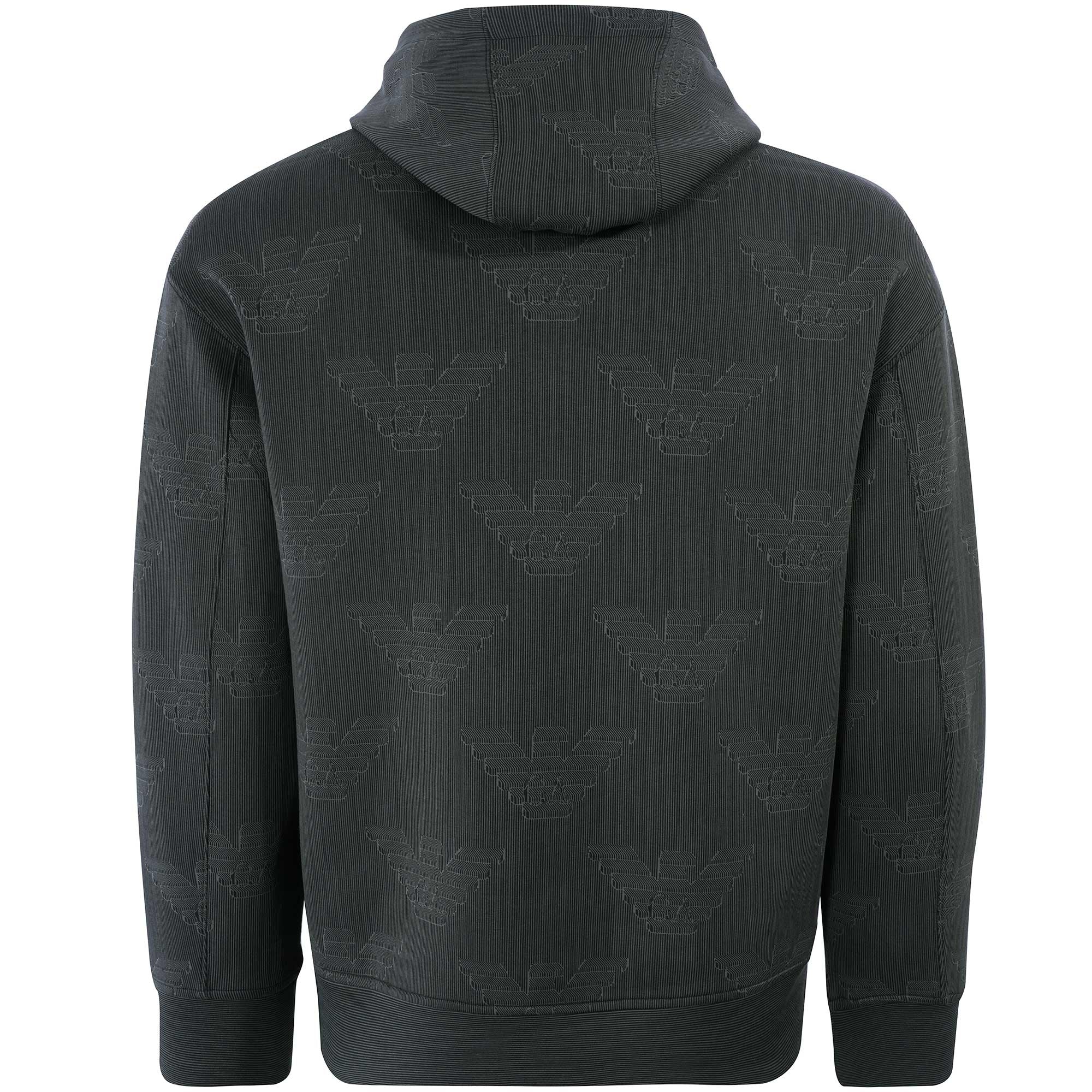 Emporio Armani 637 Hooded Sweatshirt with All-over Op-art Eagle - Dark Grey