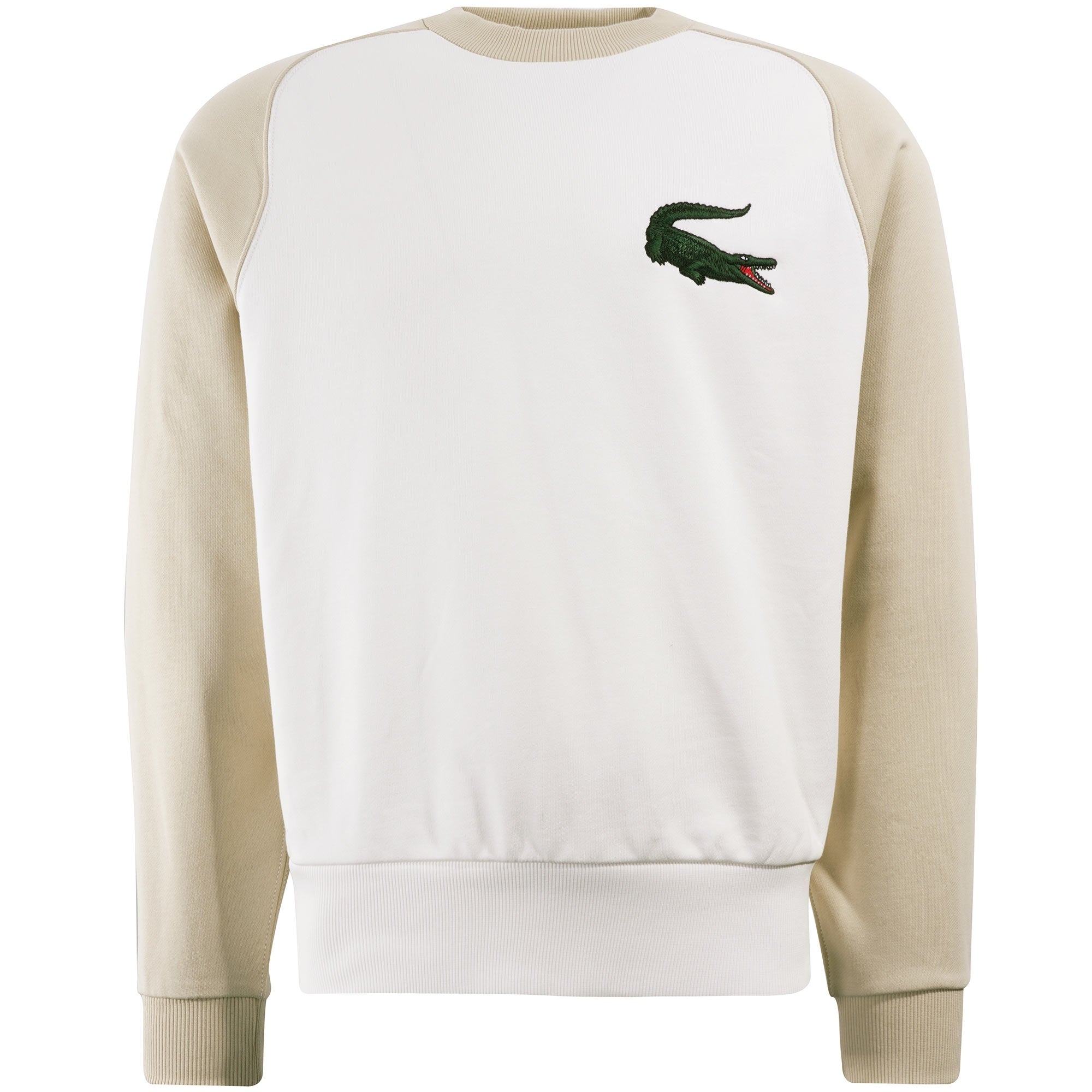 Lacoste Crocodile Two-Tone Cotton Fleece Sweatshirt - White/Beige