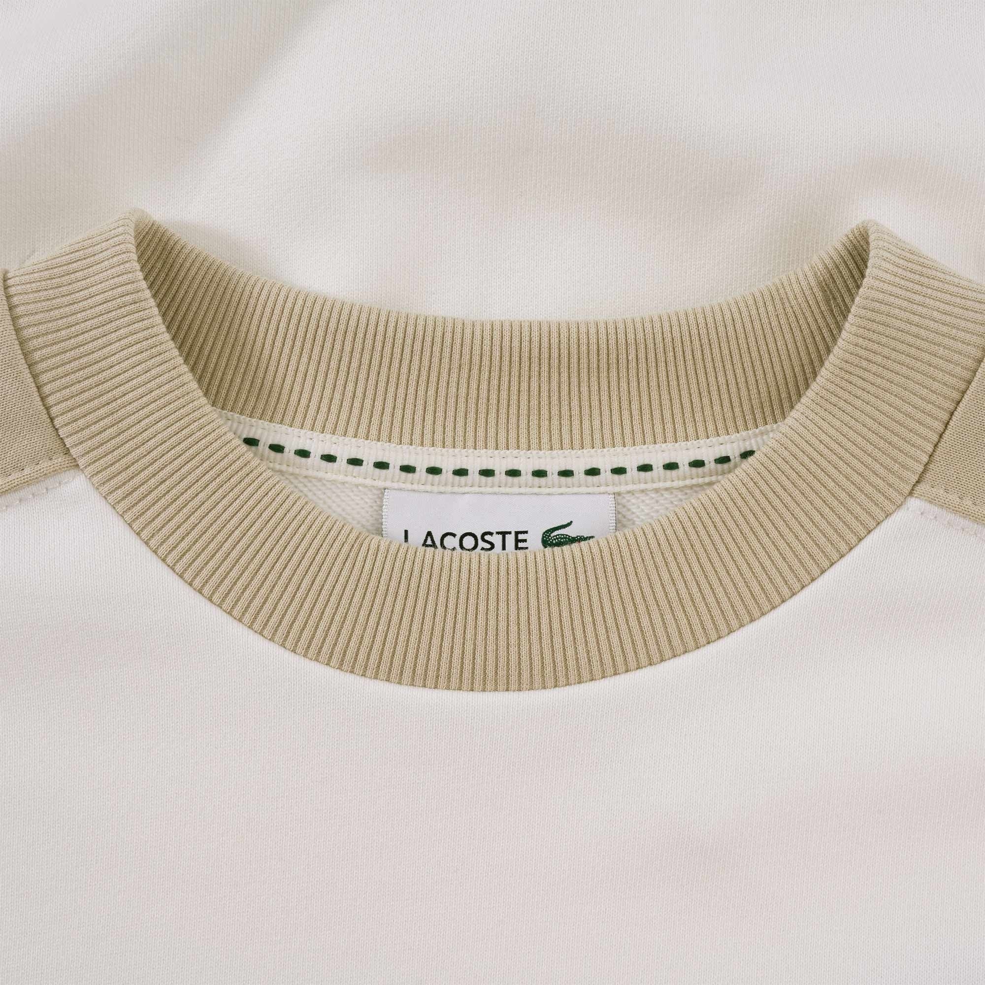 Lacoste Crocodile Two-Tone Cotton Fleece Sweatshirt - White/Beige