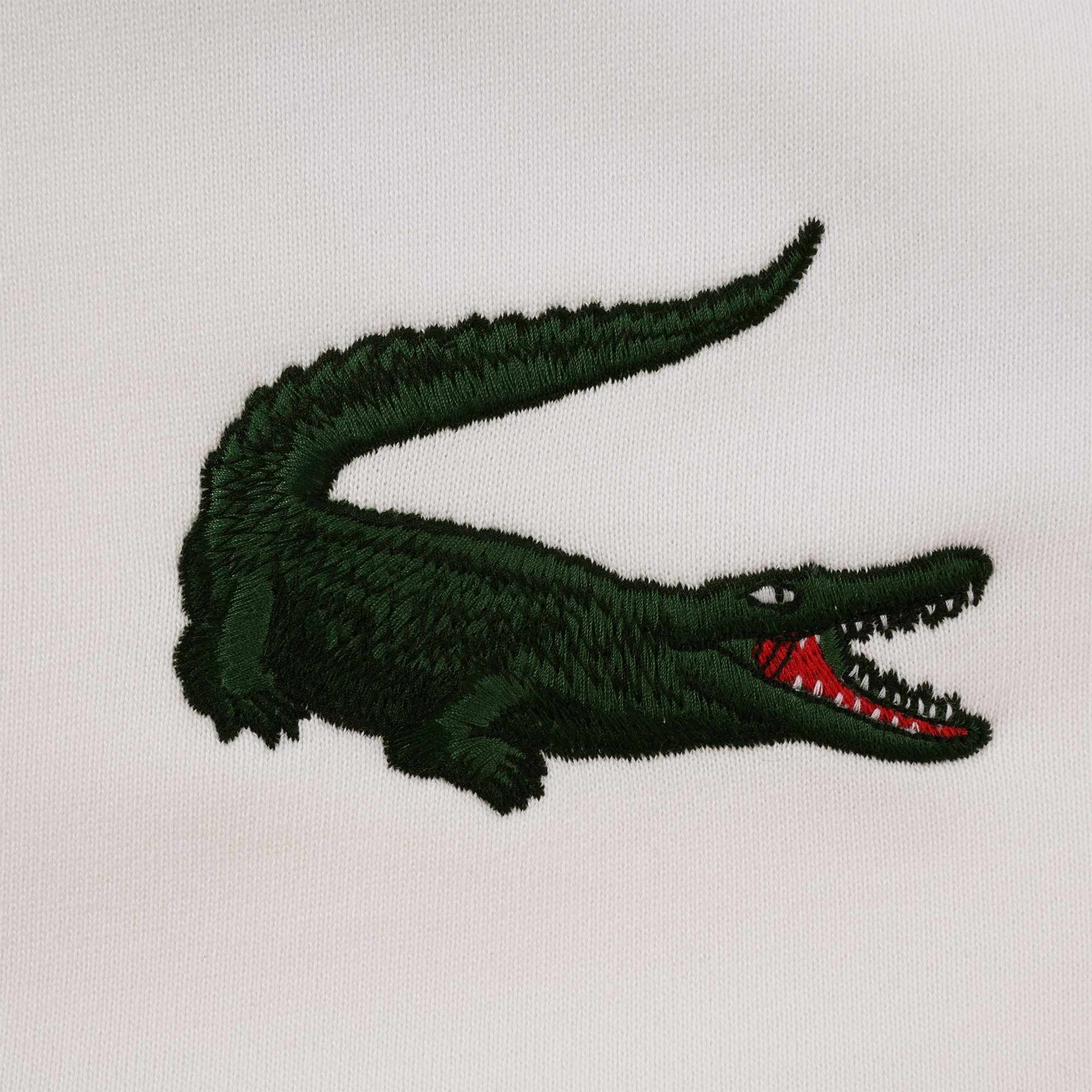 Lacoste Crocodile Two-Tone Cotton Fleece Sweatshirt - White/Beige