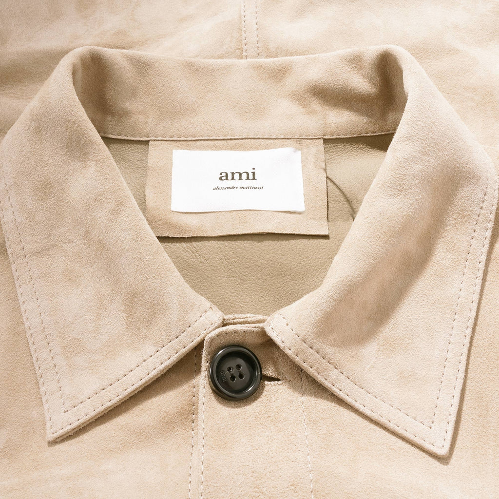 AMI Suede Buttoned Overshirt - Beige