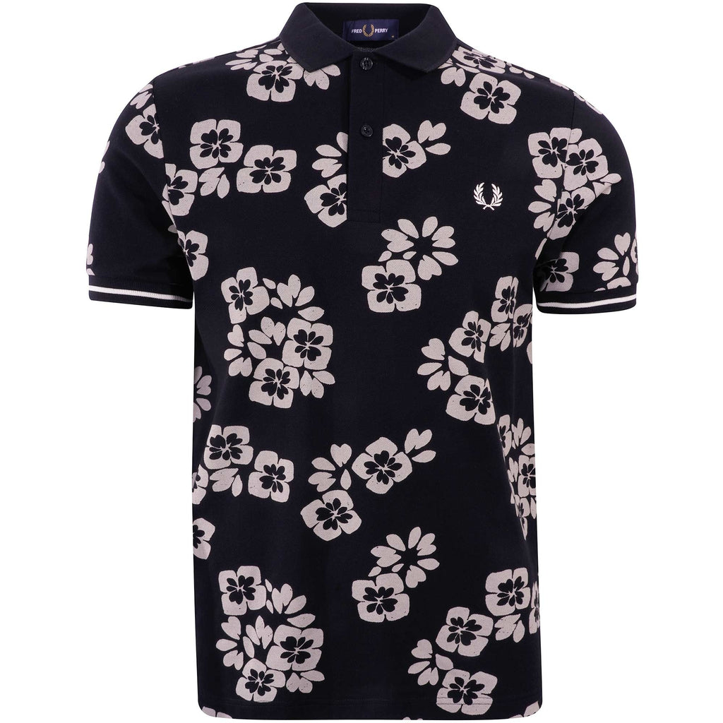 Fred Perry M3 Floral Print Polo Shirt - Black