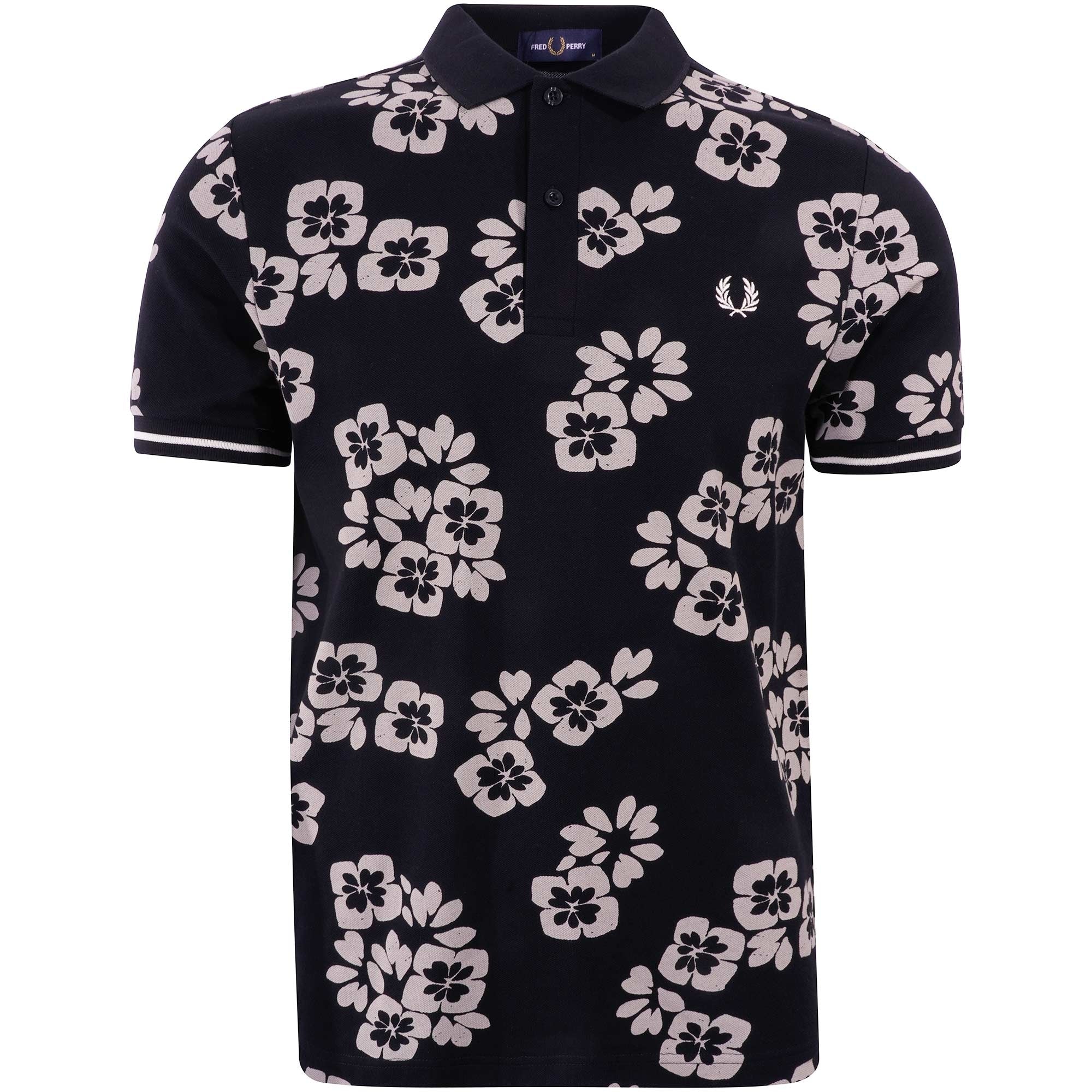Fred Perry M3 Floral Print Polo Shirt - Black