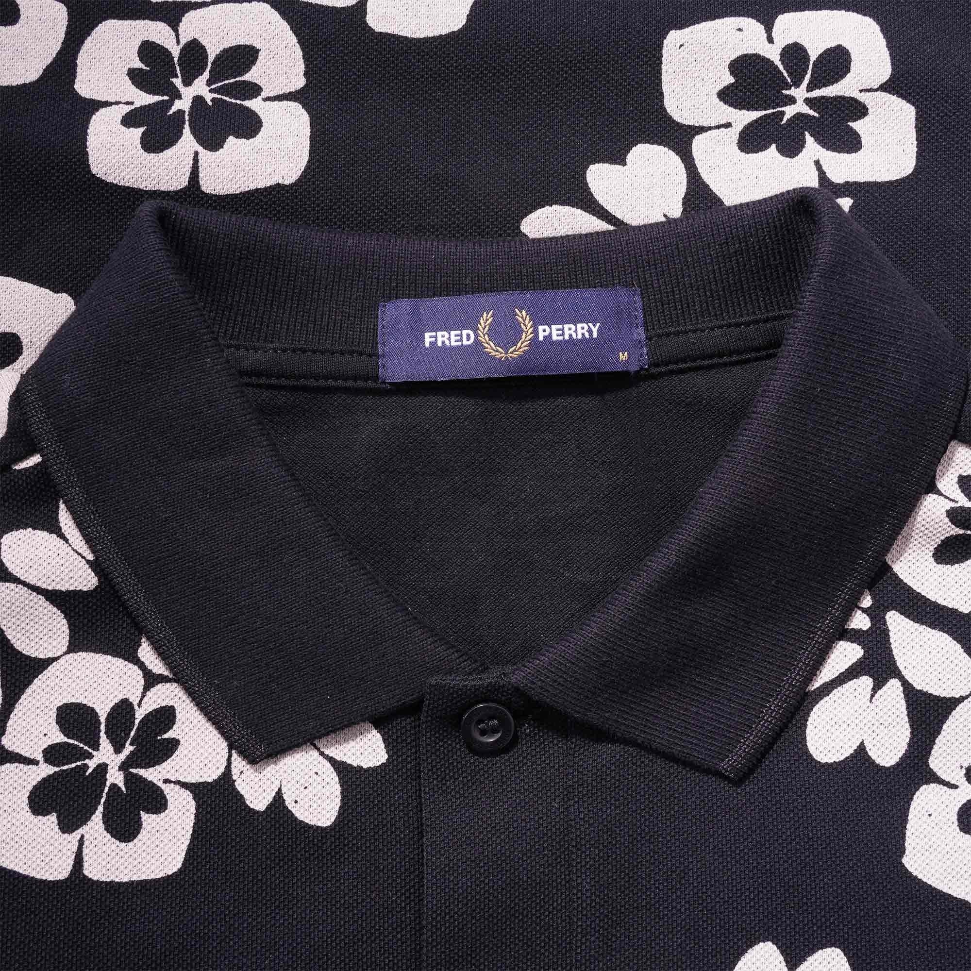 Fred Perry M3 Floral Print Polo Shirt - Black