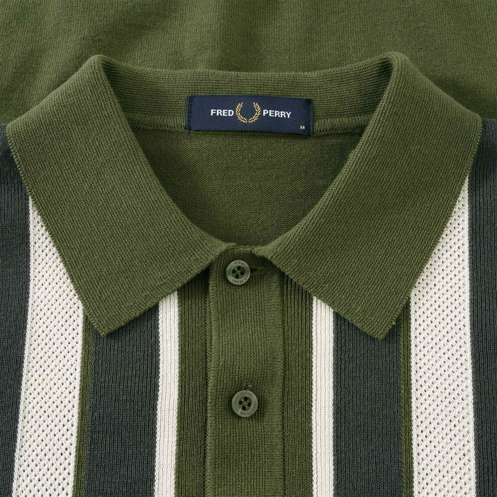Fred Perry K3 Striped Knitted Polo Shirt - Military Green