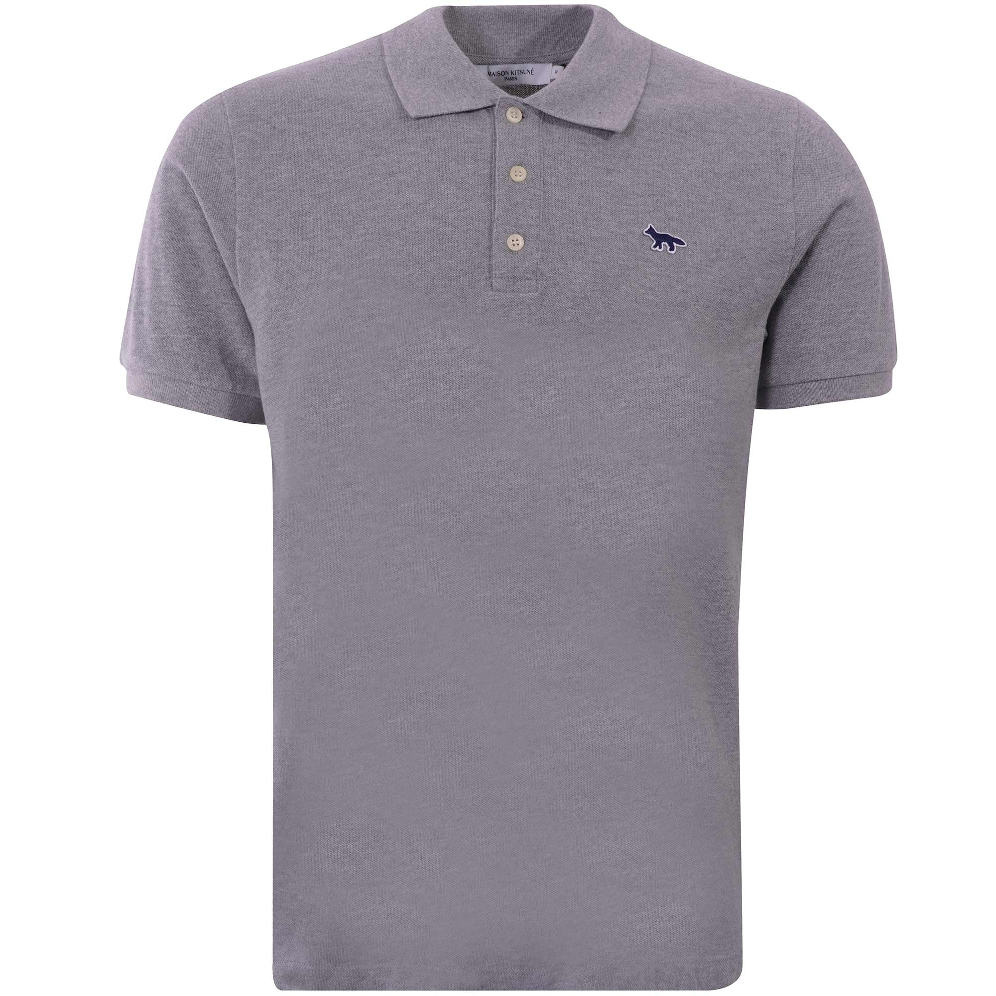 Maison Kitsune Navy Fox Patch Classic Polo Shirt - Grey Melange