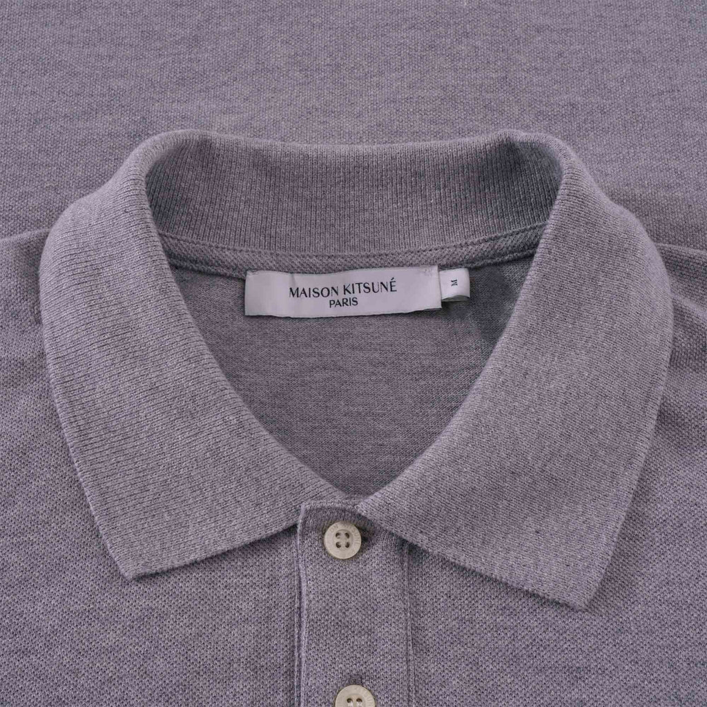 Maison Kitsune Navy Fox Patch Classic Polo Shirt - Grey Melange