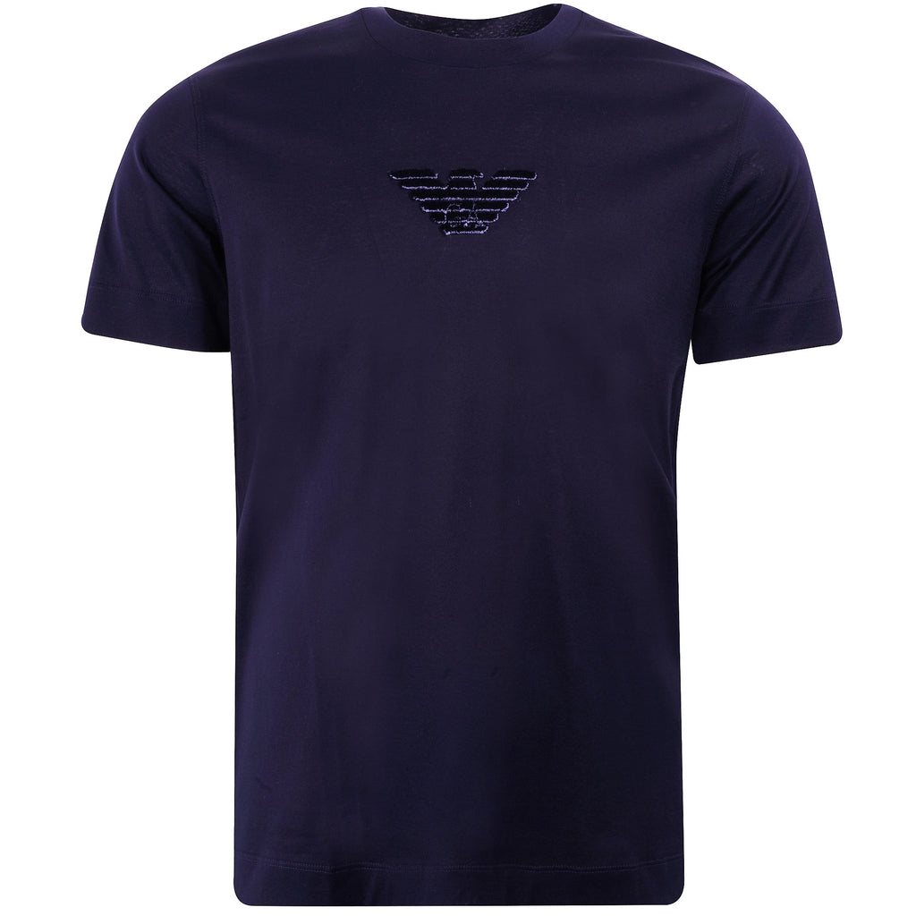 Emporio Armani Tencel blend T-shirt with Felt Eagle Patch - Blue Navy
