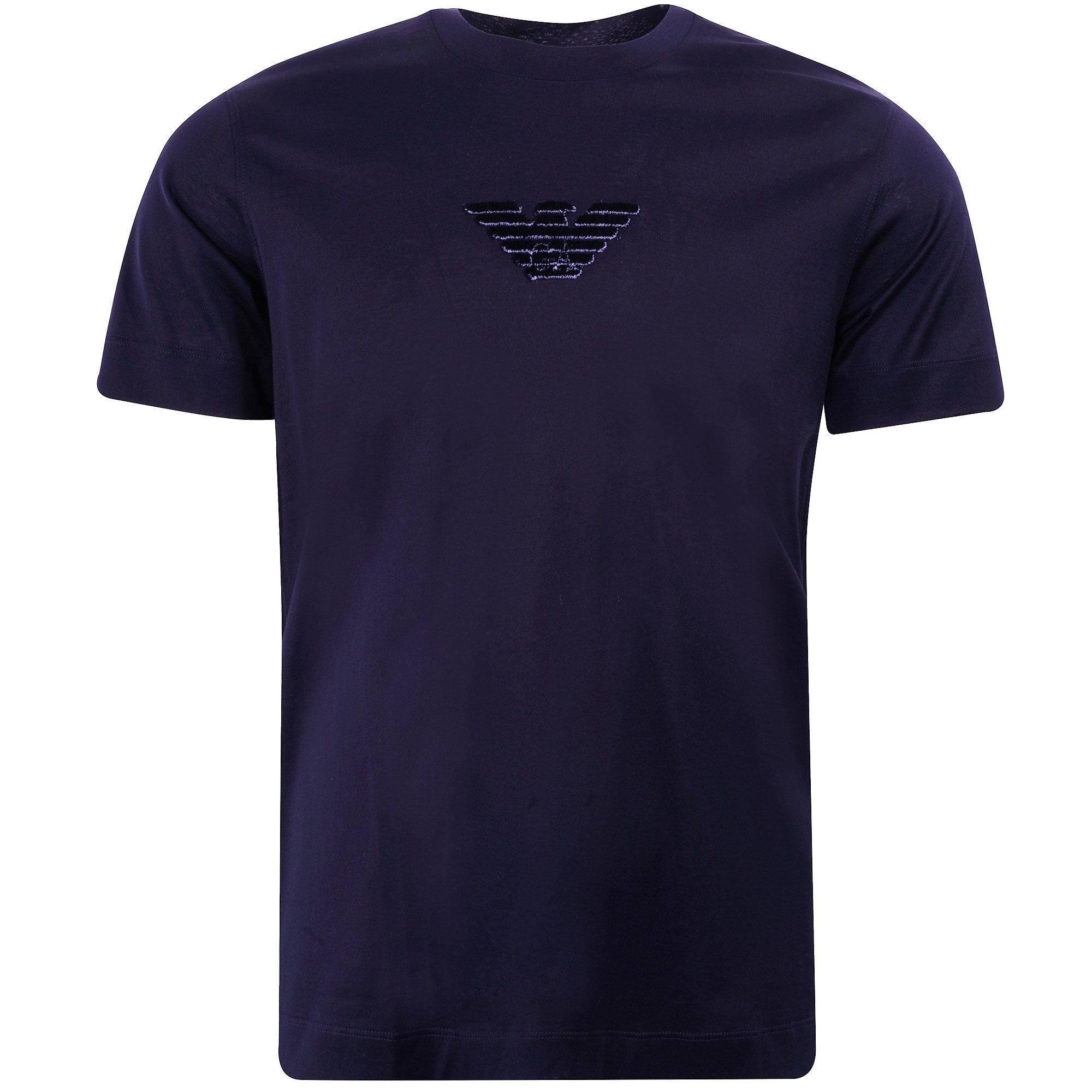 Emporio Armani Tencel blend T-shirt with Felt Eagle Patch - Blue Navy