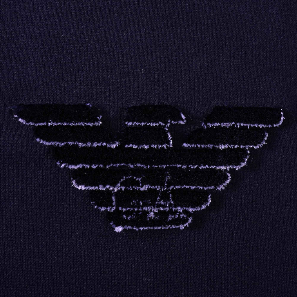 Emporio Armani Tencel blend T-shirt with Felt Eagle Patch - Blue Navy