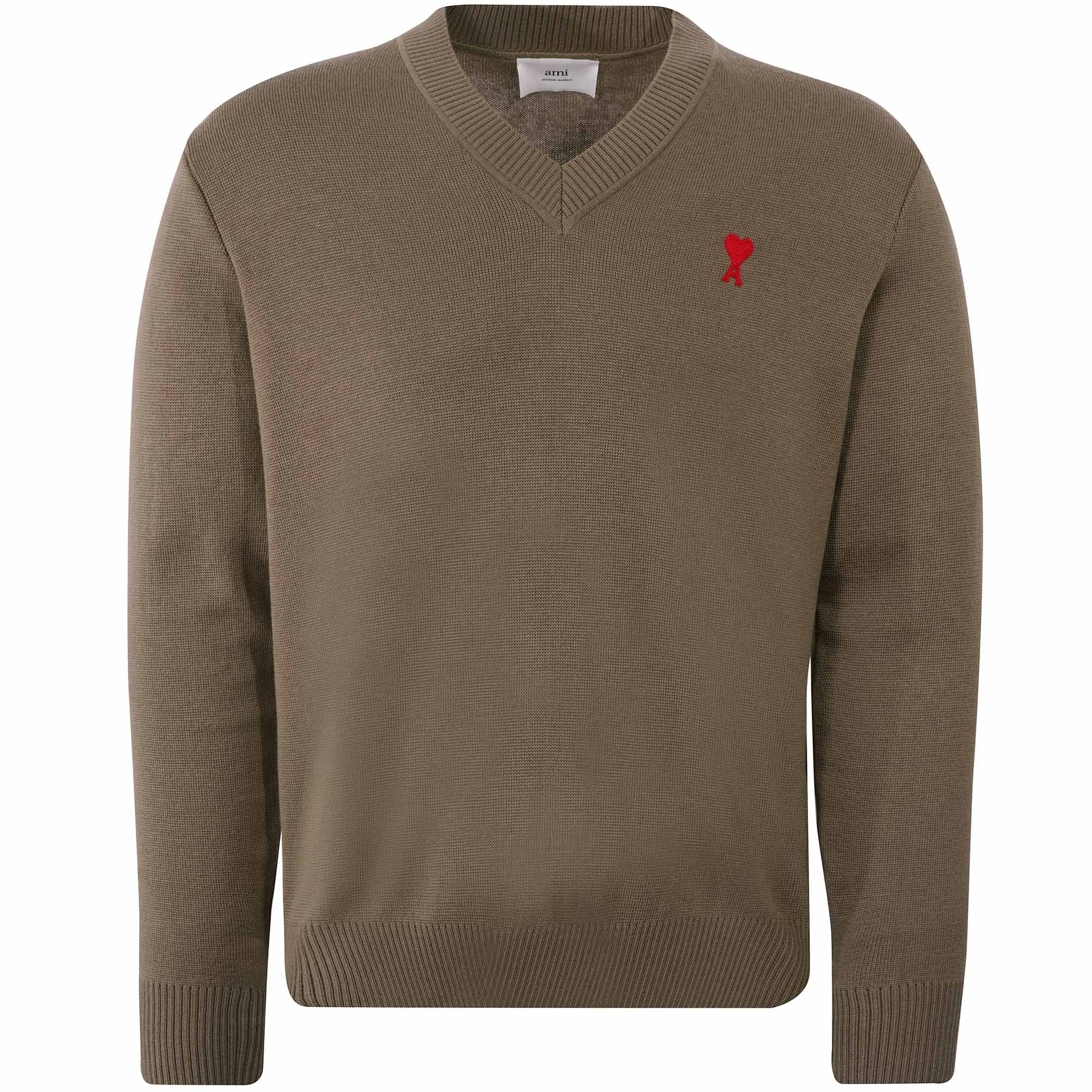 AMI De Coeur V Neck Sweater - Taupe