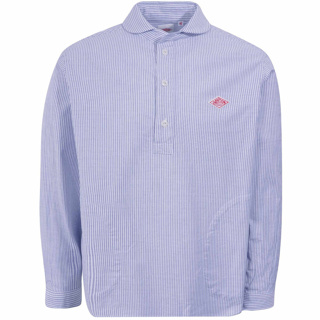 Danton Round Collar Striped Long Sleeve Shirt - Navy