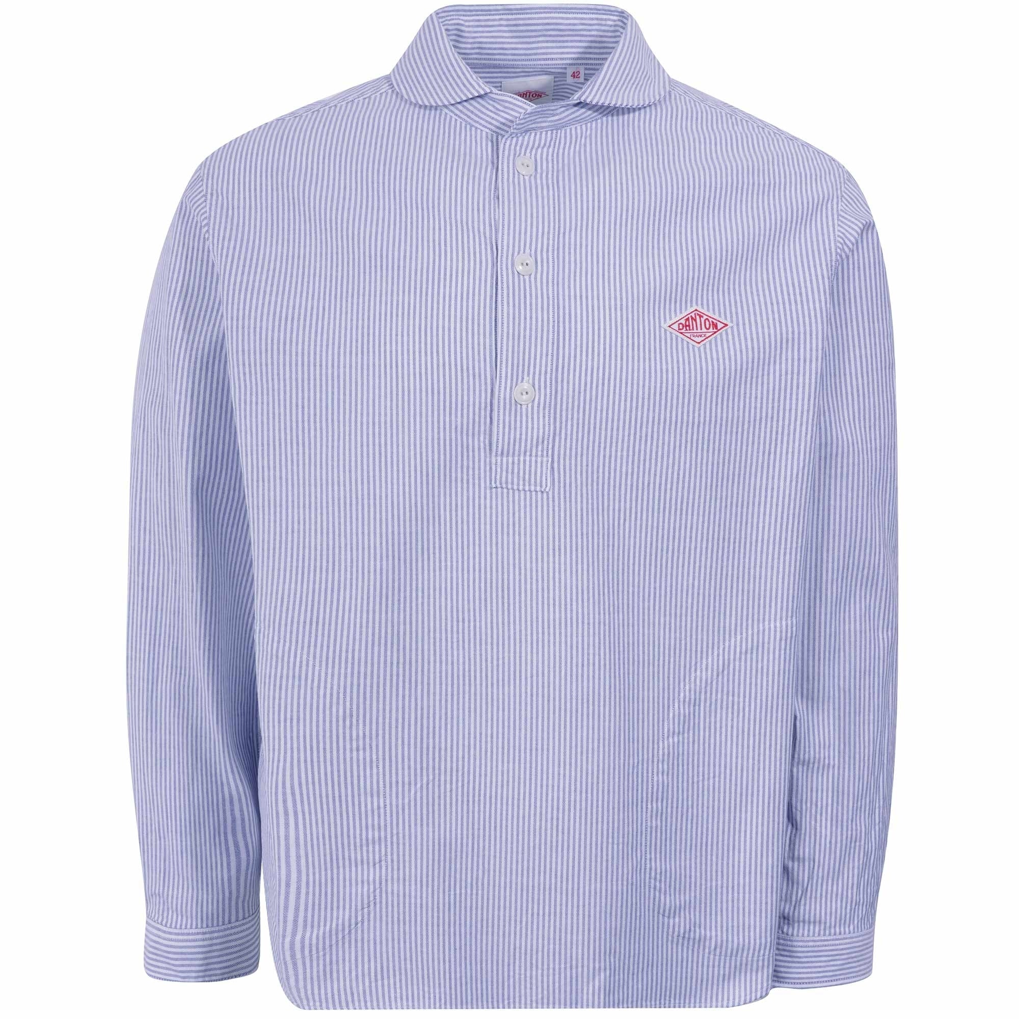 Danton Round Collar Striped Long Sleeve Shirt - Navy