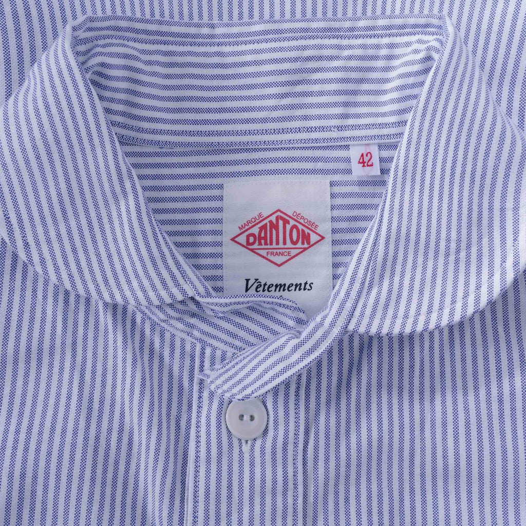 Danton Round Collar Striped Long Sleeve Shirt - Navy