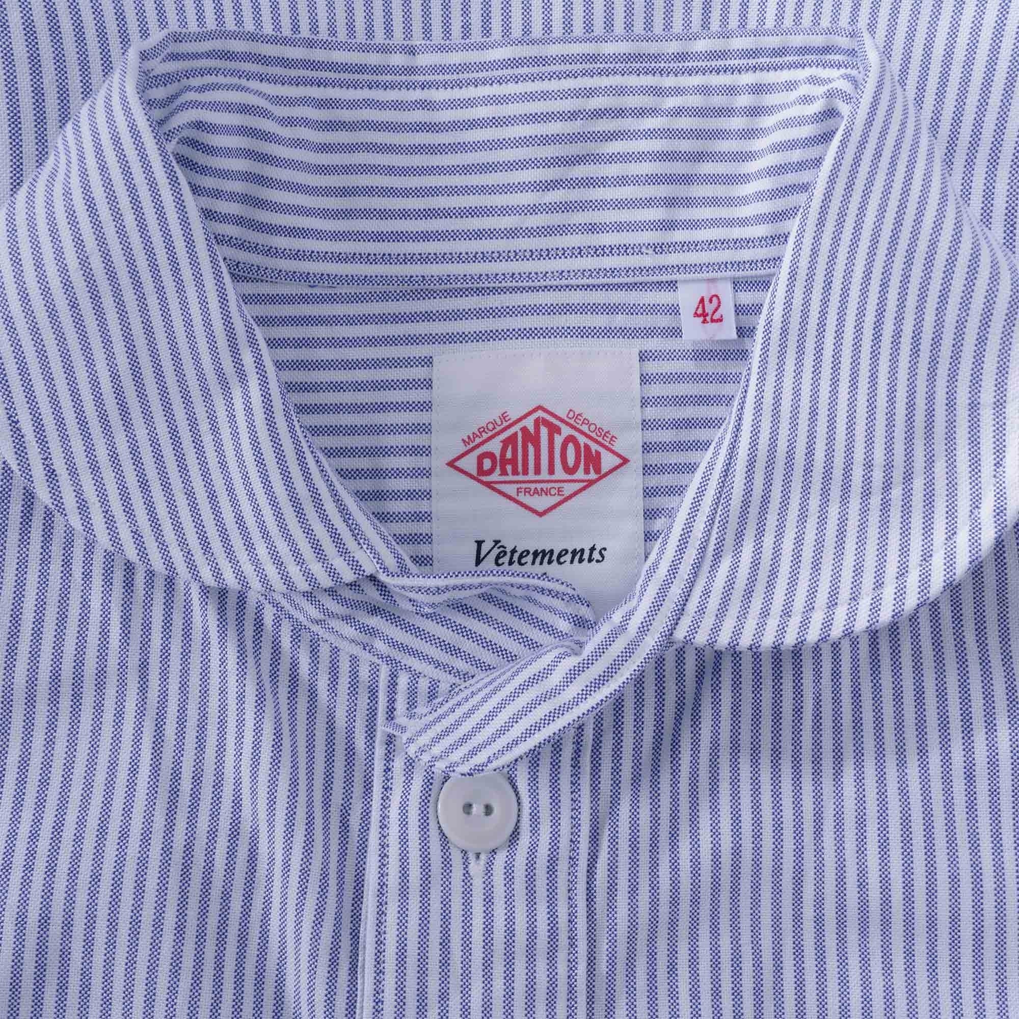 Danton Round Collar Striped Long Sleeve Shirt - Navy