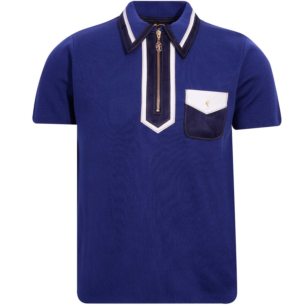 Gabicci Vintage Ladd Zip Neck Knitted Polo Limited Ed. - Pacific