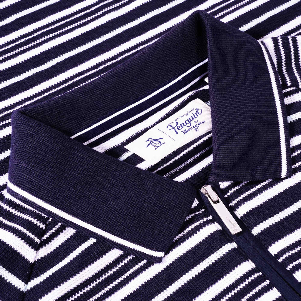 Original Penguin Stripe Zip Raglan Sleeve Polo Shirt - Dark Sapphire