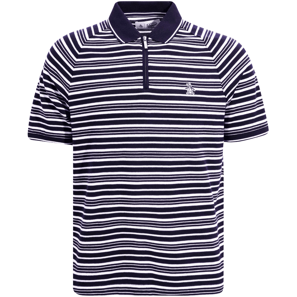 Original Penguin Stripe Zip Raglan Sleeve Polo Shirt - Dark Sapphire