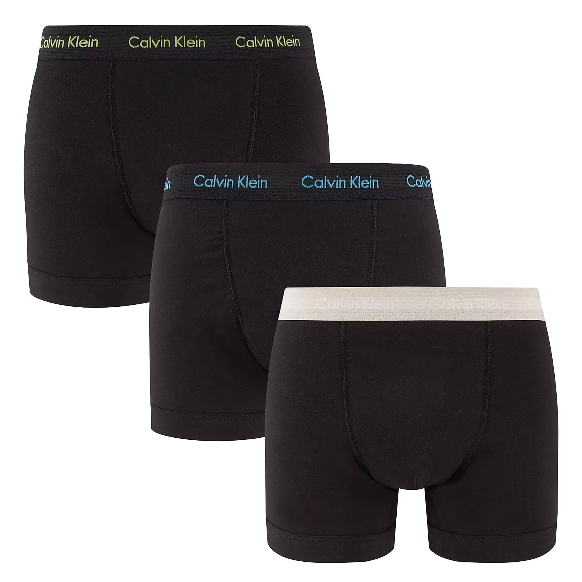 Calvin Klein 3 Pack Cotton Stretch Trunks - Ocean Storm/Lime/Signature Blue