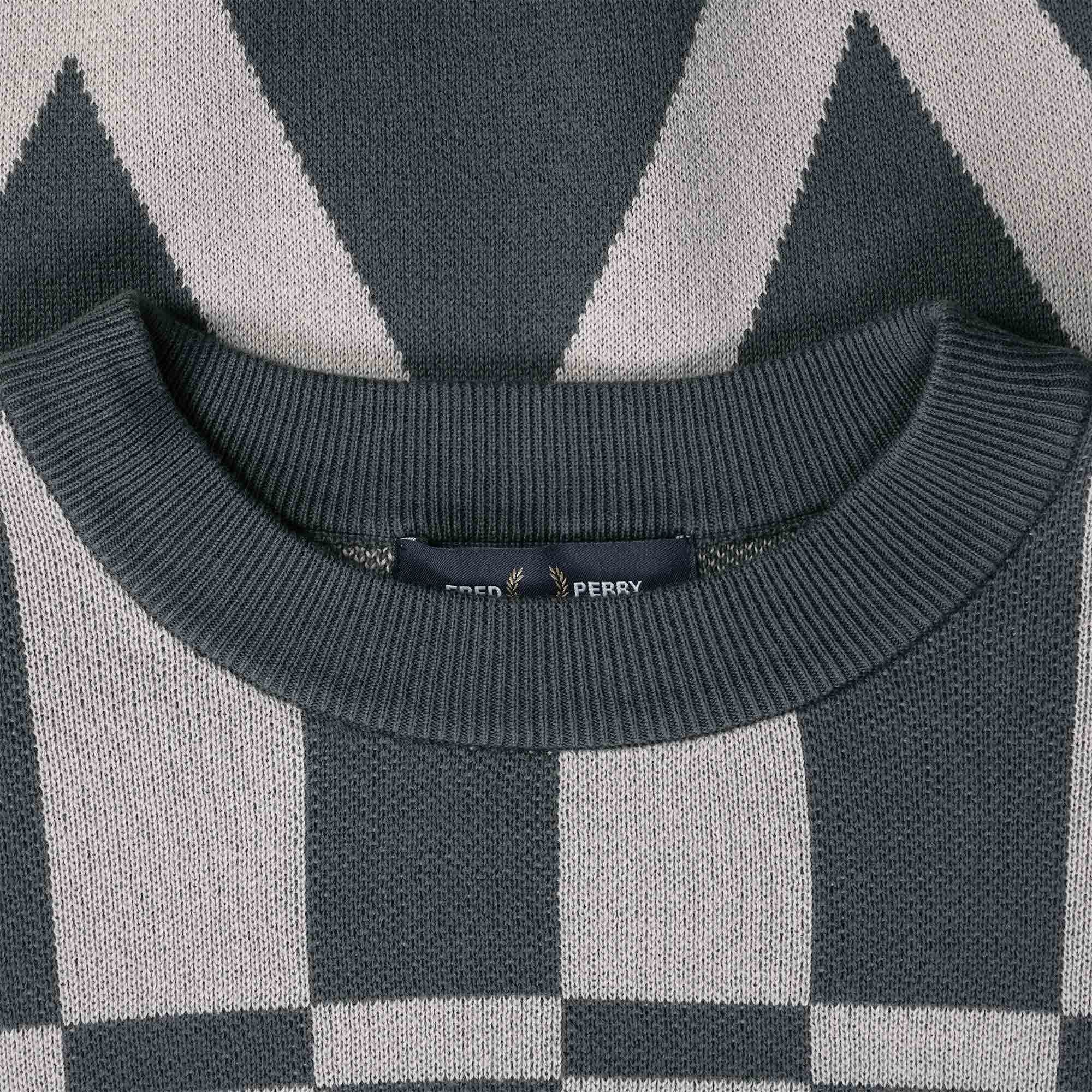 Fred Perry Jacquard Crew Neck Jumper - Gunmetal